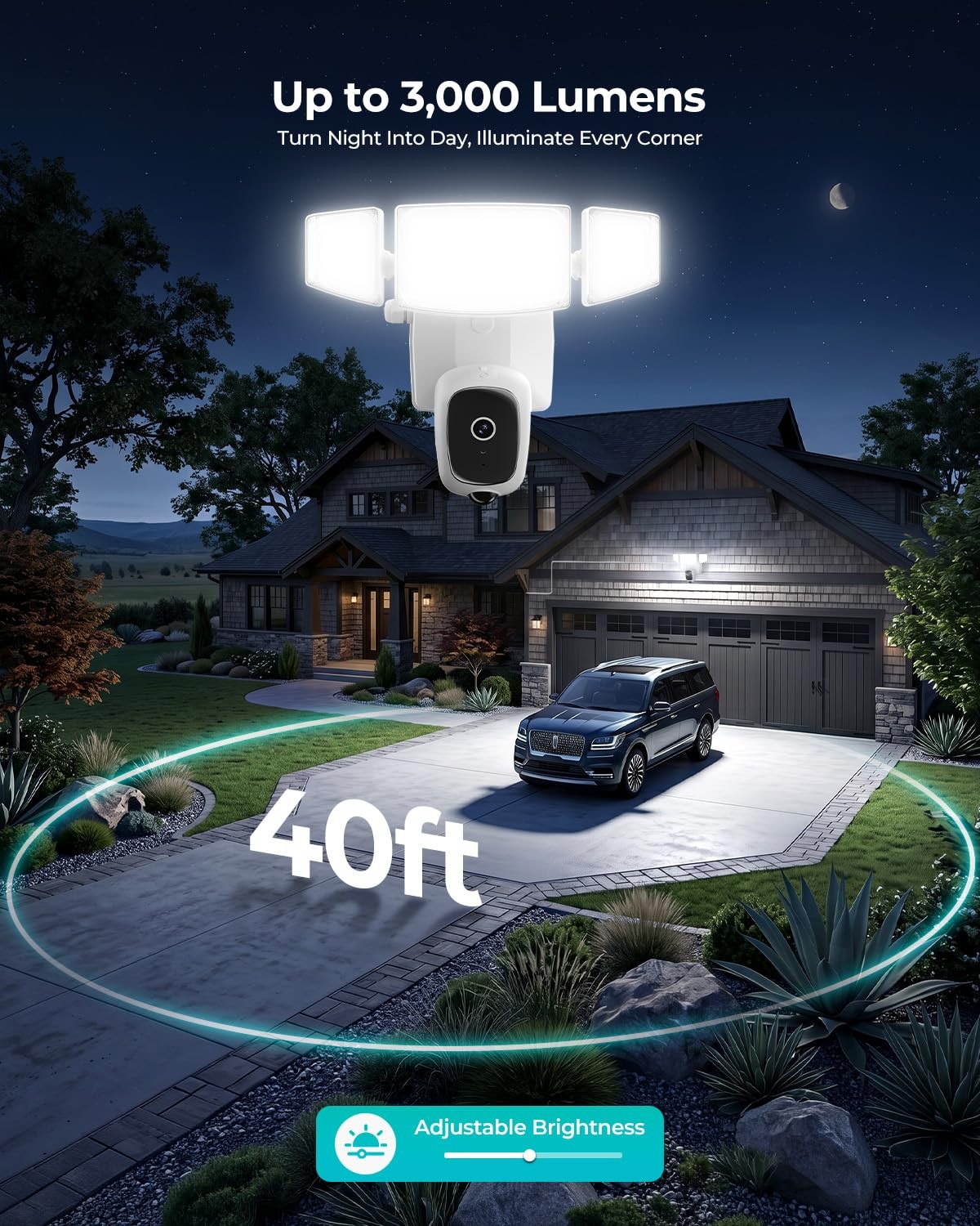 iMaihom 2K Floodlight Camera with Plug-in Power Cable, 3000LM Security White