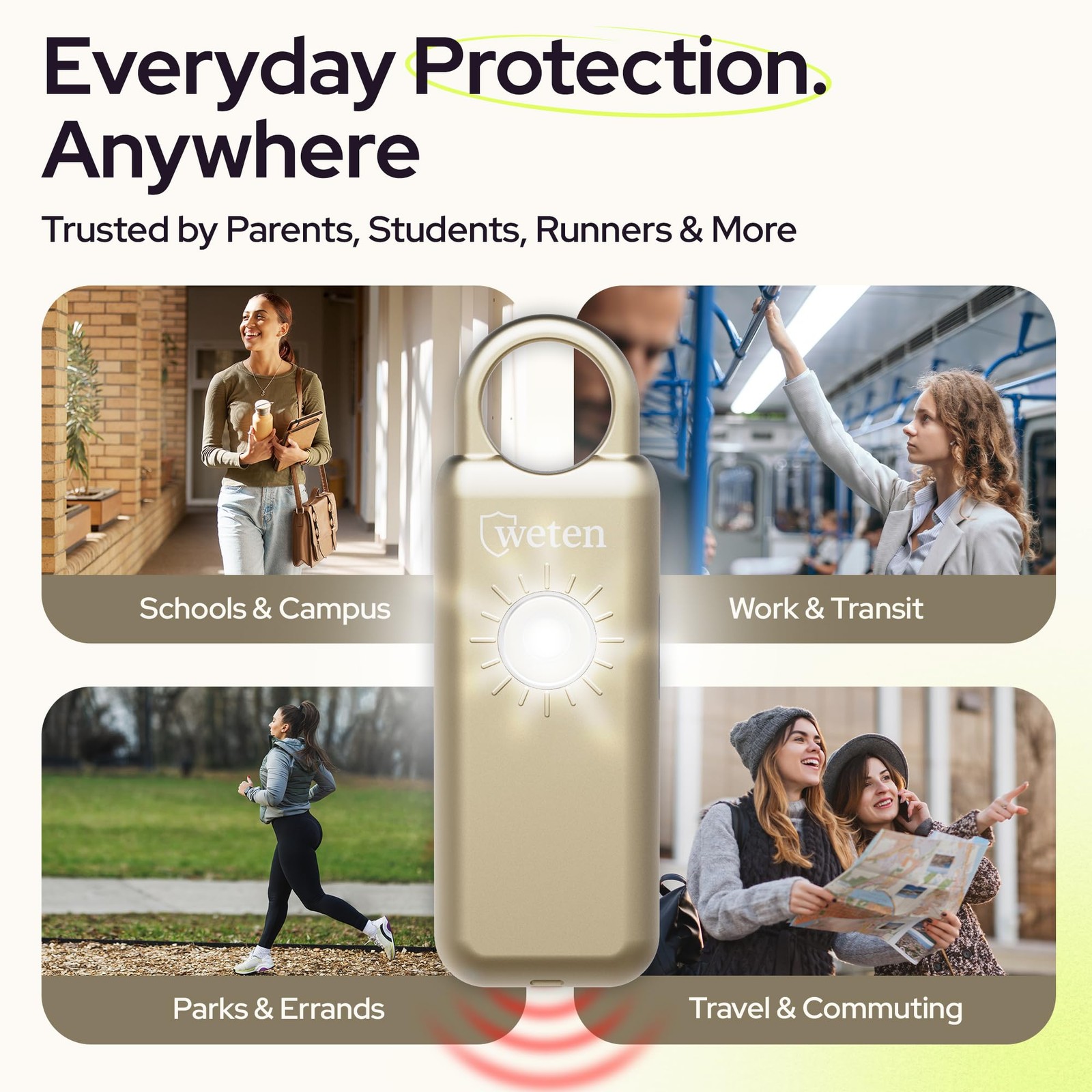 Personal Safety Alarm Keychain – 130dB Siren with Bottom Speaker, LED Light, …