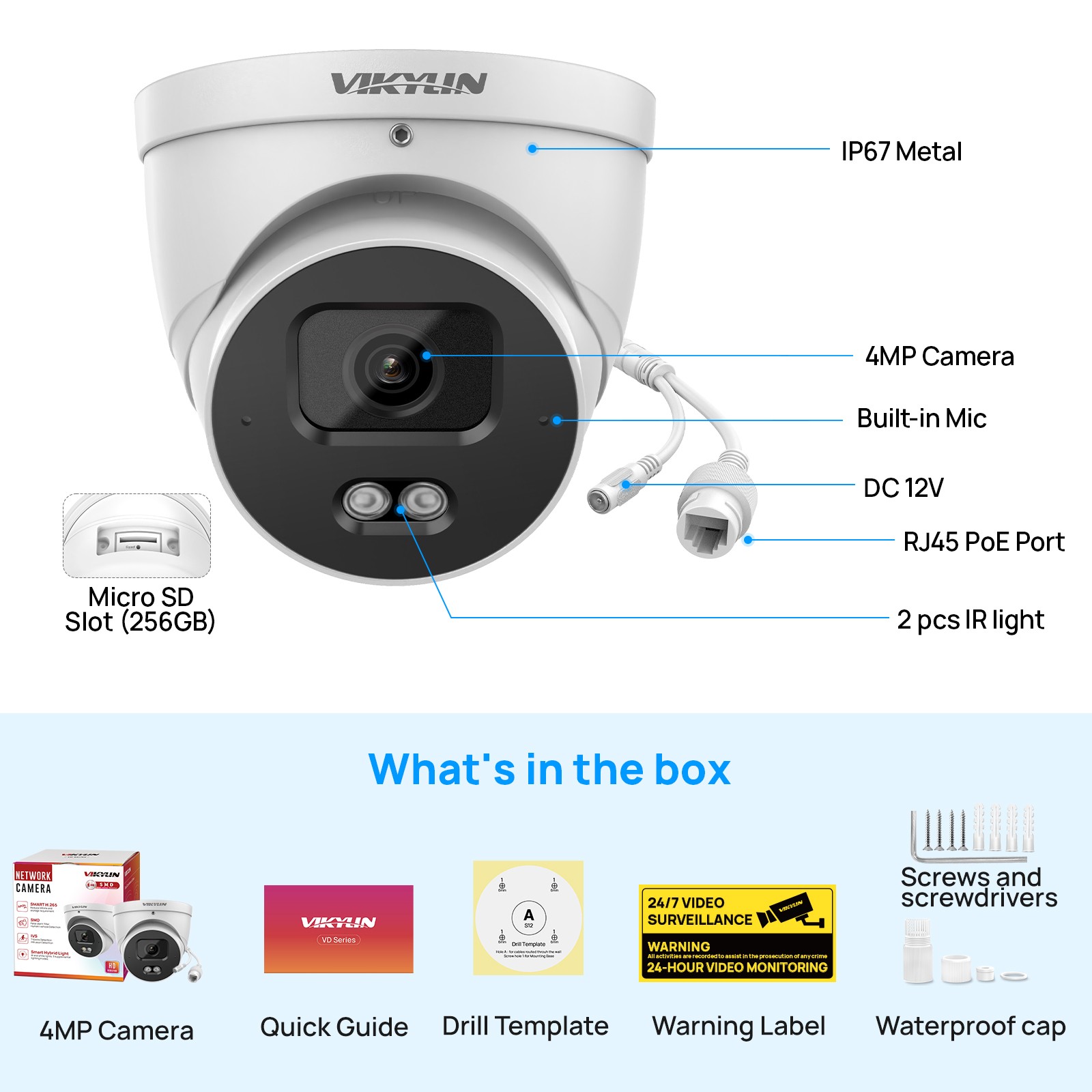 VIKYLIN SmartFind 8POE 8CH NVR CCTV AI MIC Smart IR 4MP Security Camera Kit Lot