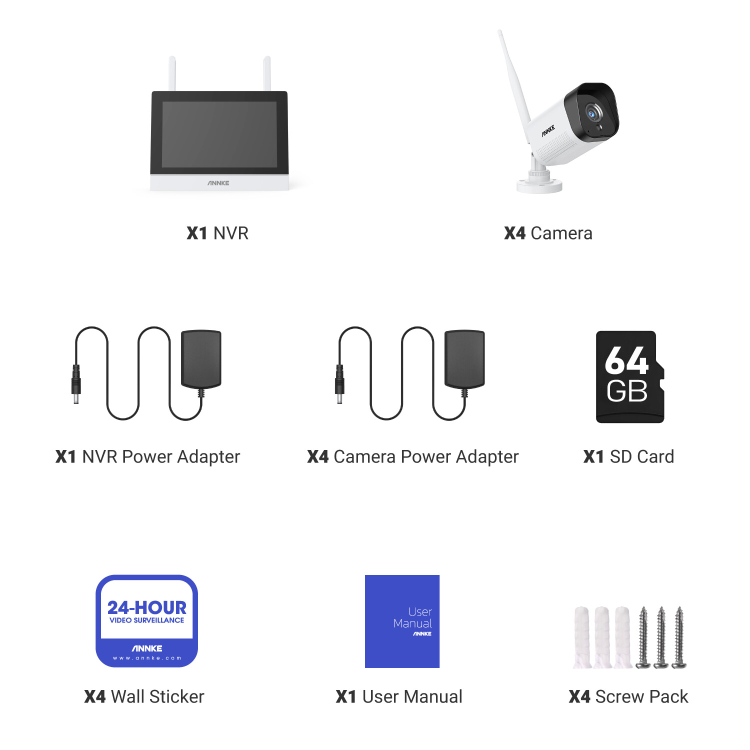 ANNKE 5MP Wireless Security Camera System 4CH NVR w/ 64GB Monitor Two Way Audio