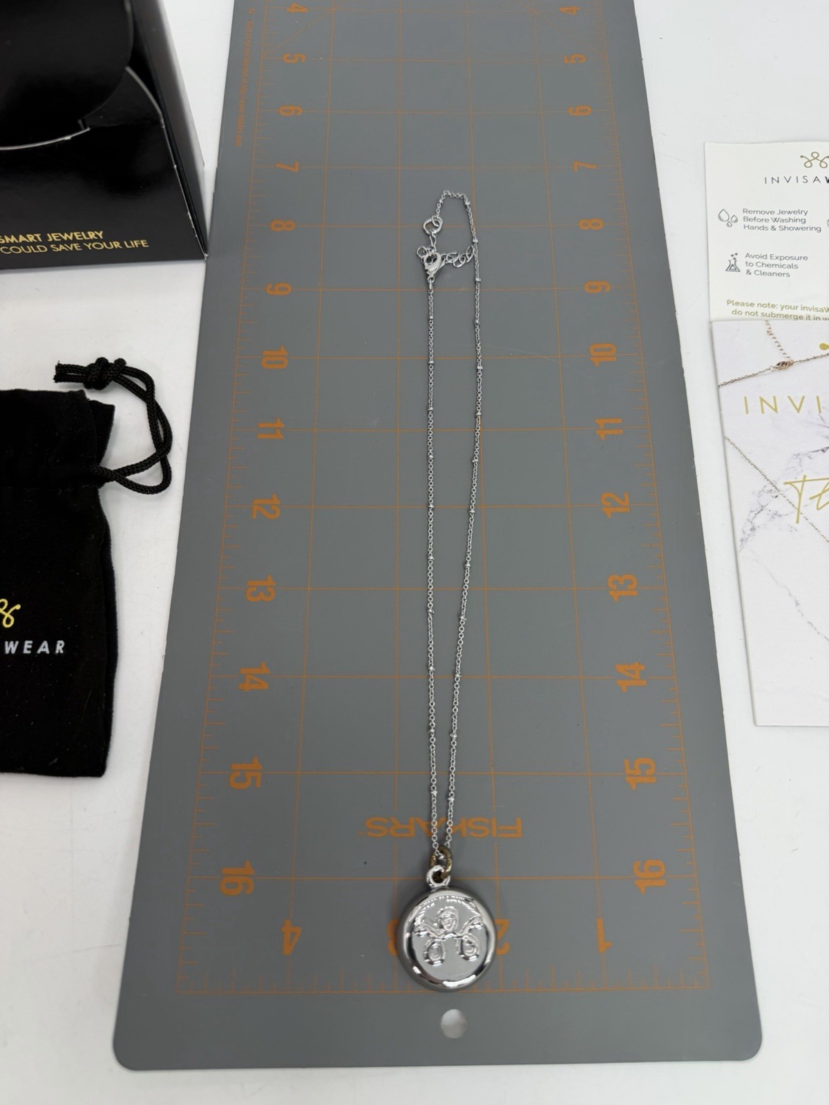 Invisawear Smart Jewelry Personal Safety Device Beaded Silver Chain Necklace New