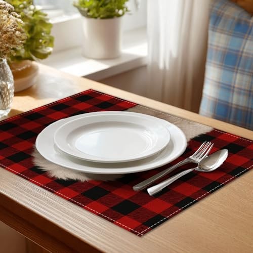 Valentine Placemats Set of 4 12×18 inch Red Buffalo Plaid Puppy Table Color*40