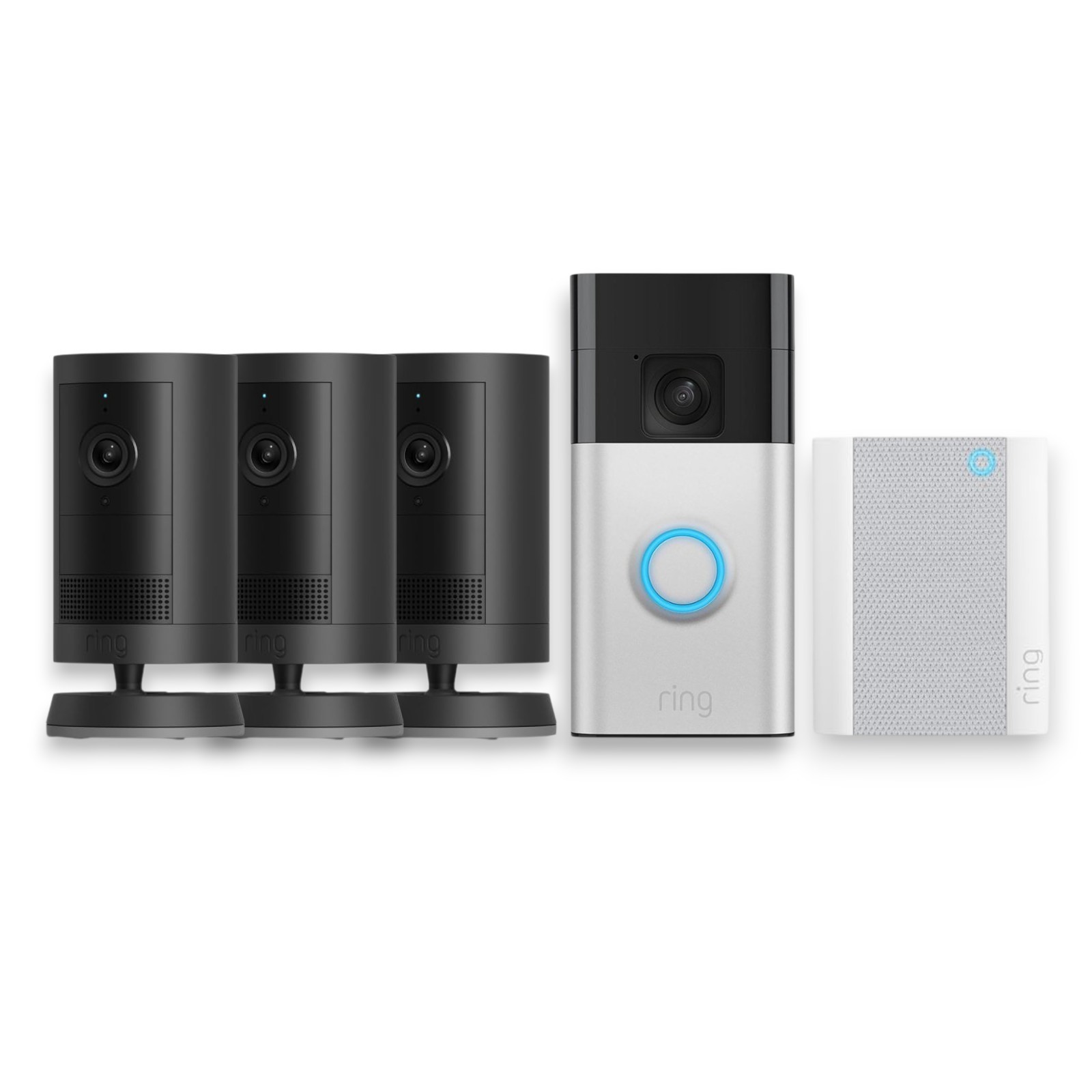 Ring Battery Doorbell Satin Nickel Smart Wi-Fi Video with Outdoor Cam Plus Black