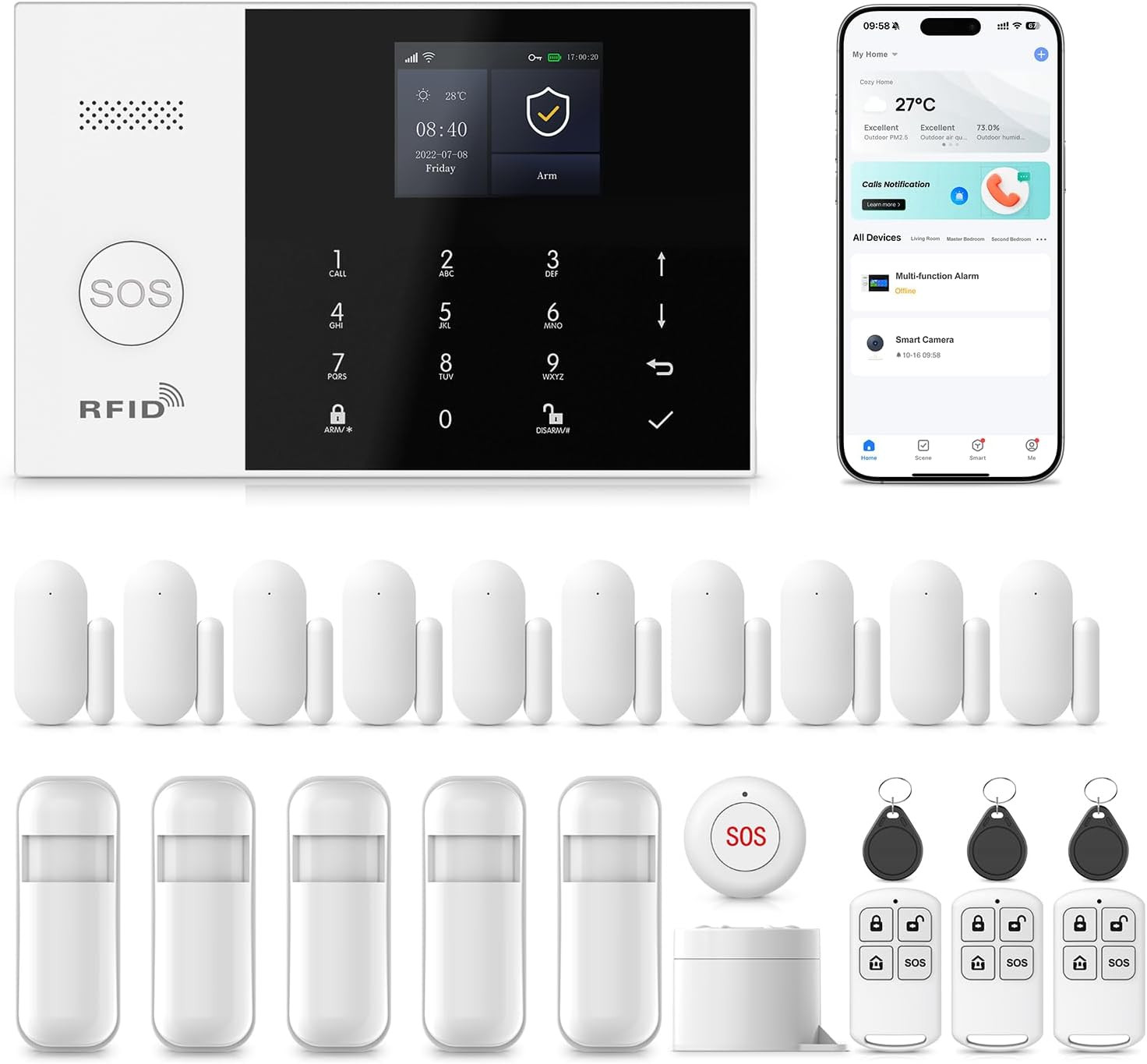 Alarm System for Home Security,24Pcs Wifi/4G Apartment Alarm System with Instant