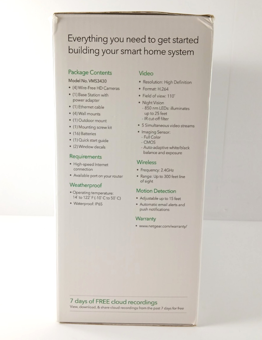 Netgear ARLO Wireless HD Smart Security System With (3) Cameras VMS3430 New!