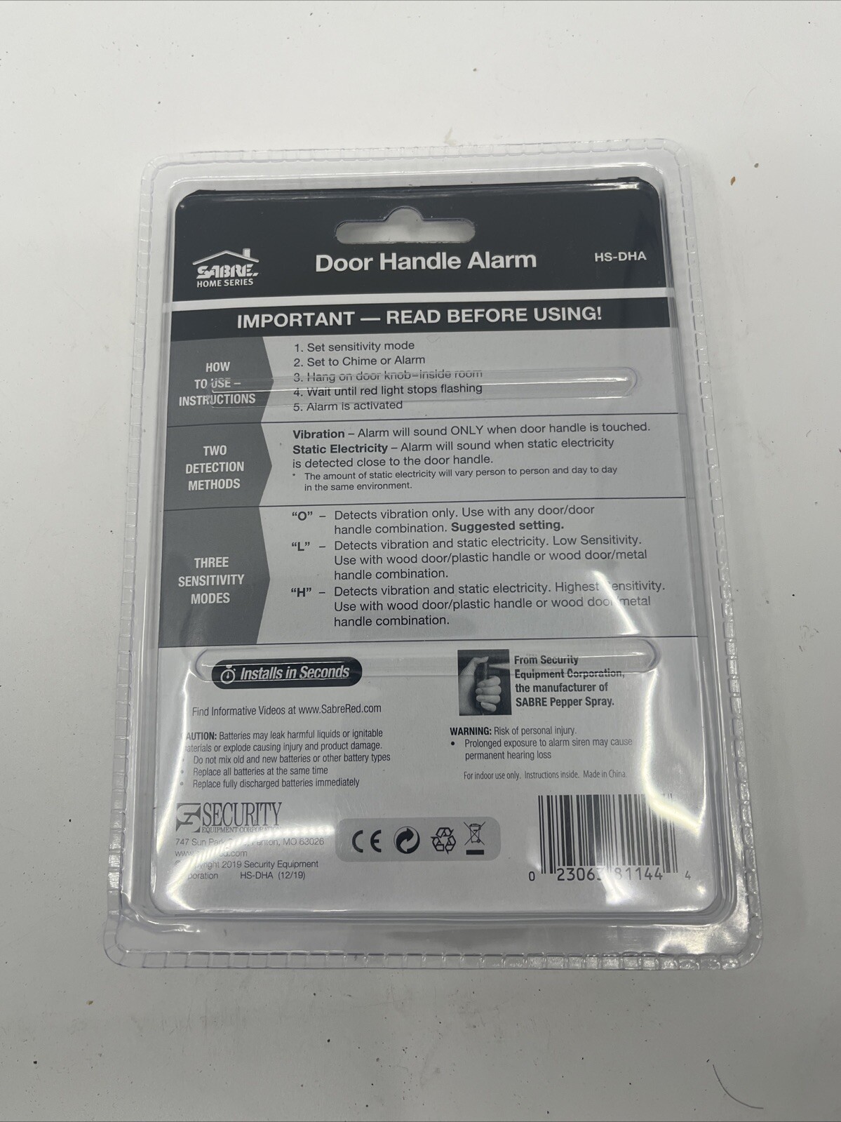 Sabre Door Handle Security Alarm With 2 Detection / 3 Operating Modes – HS-DHA