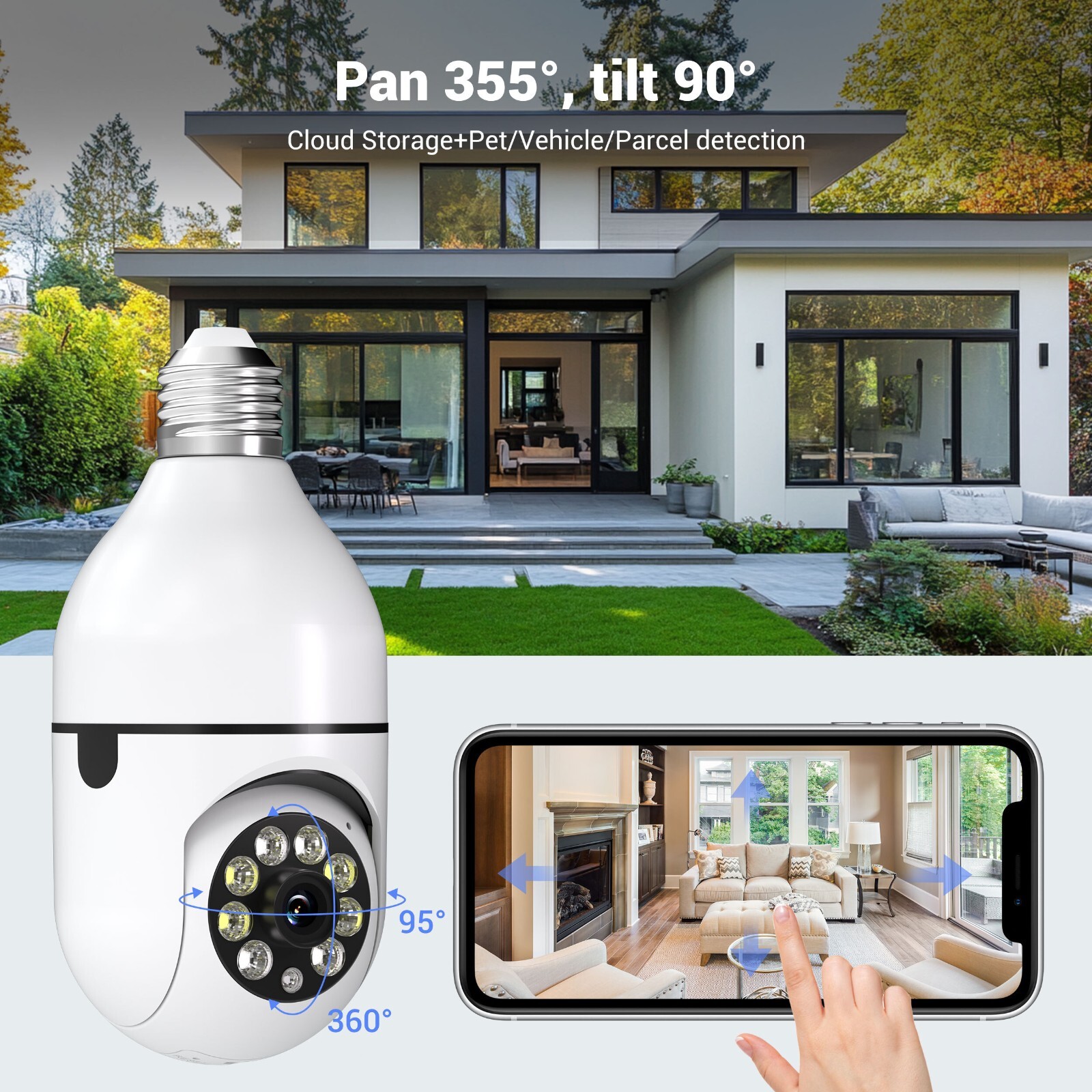3X 360° 1080P IP E27 Light Bulb Camera wifi IR Night SmartHome Wireless Security