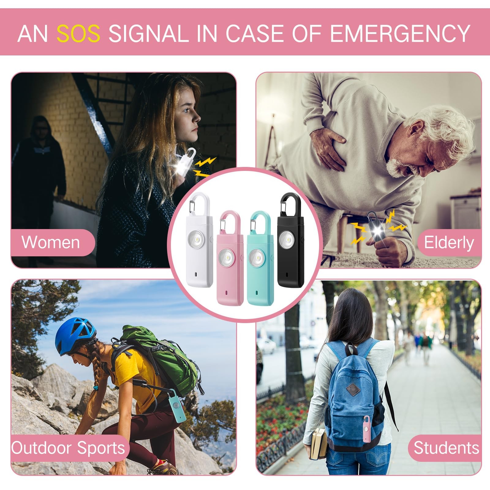6 Pcs Rechargeable Personal Safety Alarm for Women, 130db Personal Alarm Prot…