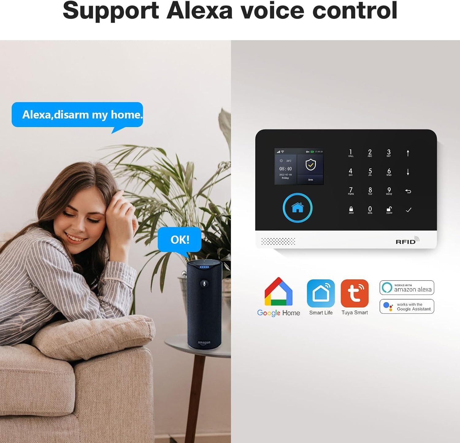 Home Security System – Alarm 8-Piece Kit Compatible with Alexa,Tuey and Smart Li