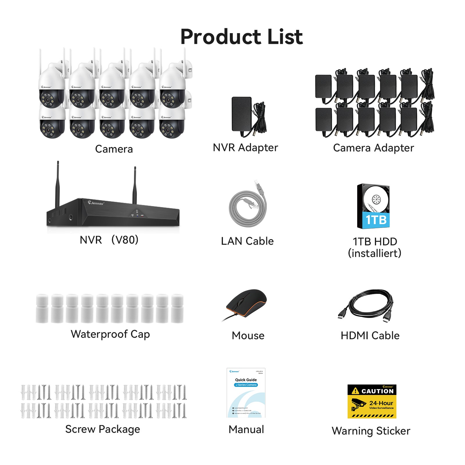 JENNOV 5MP Wireless WiFi Camera Security System Audio PTZ Outdoor 10CH 1TB NVR