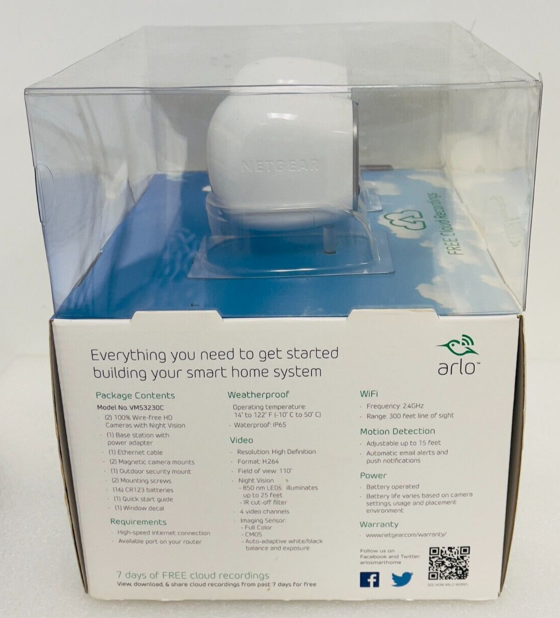 Arlo Wireless 2 Camera Security System by Netgear VMS3230H-100NAR, NEW