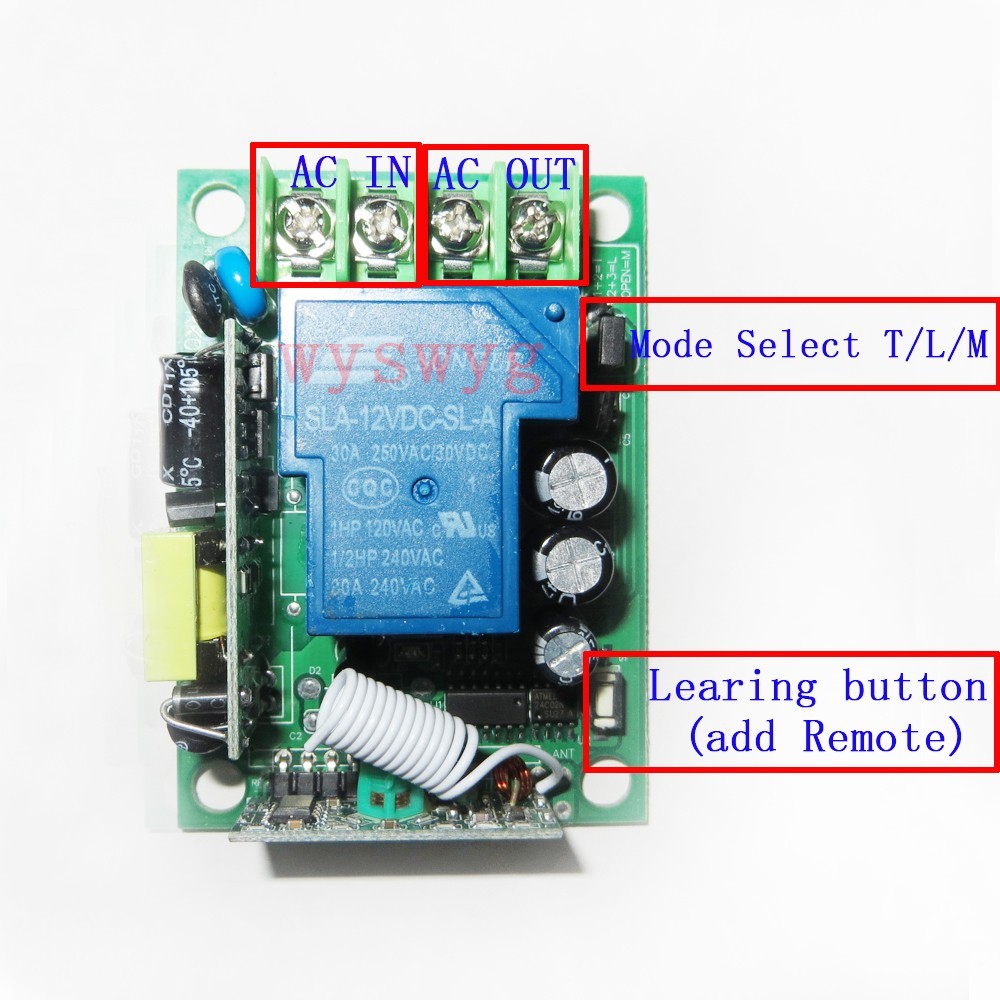 AC 110V 220V 240 1CH High Load Wireless Controller RF 315M Remote Control Switch