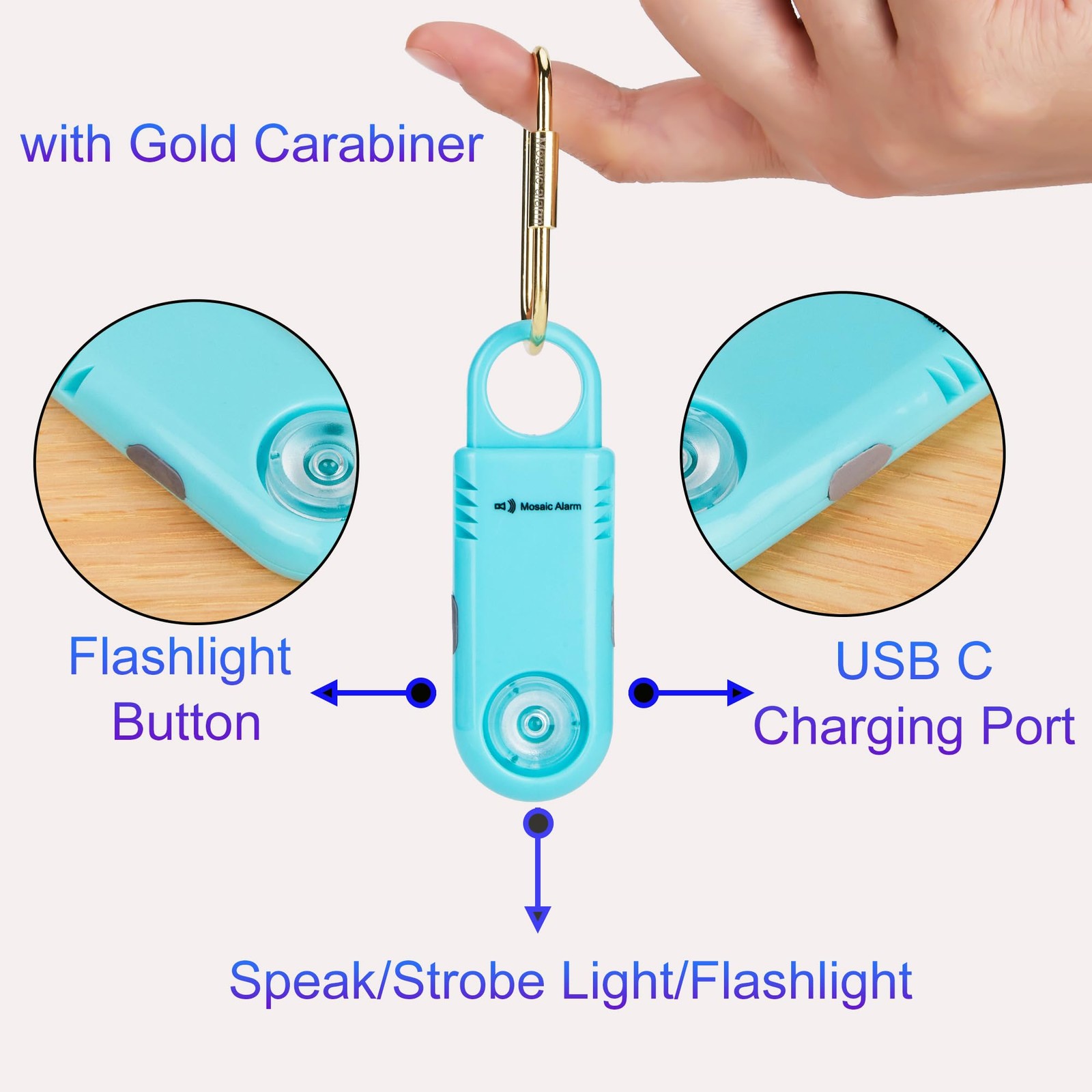 135dB Rechargeable Mutual SOS Paging Personal Alarm Non Slip Grip Keychain Si…