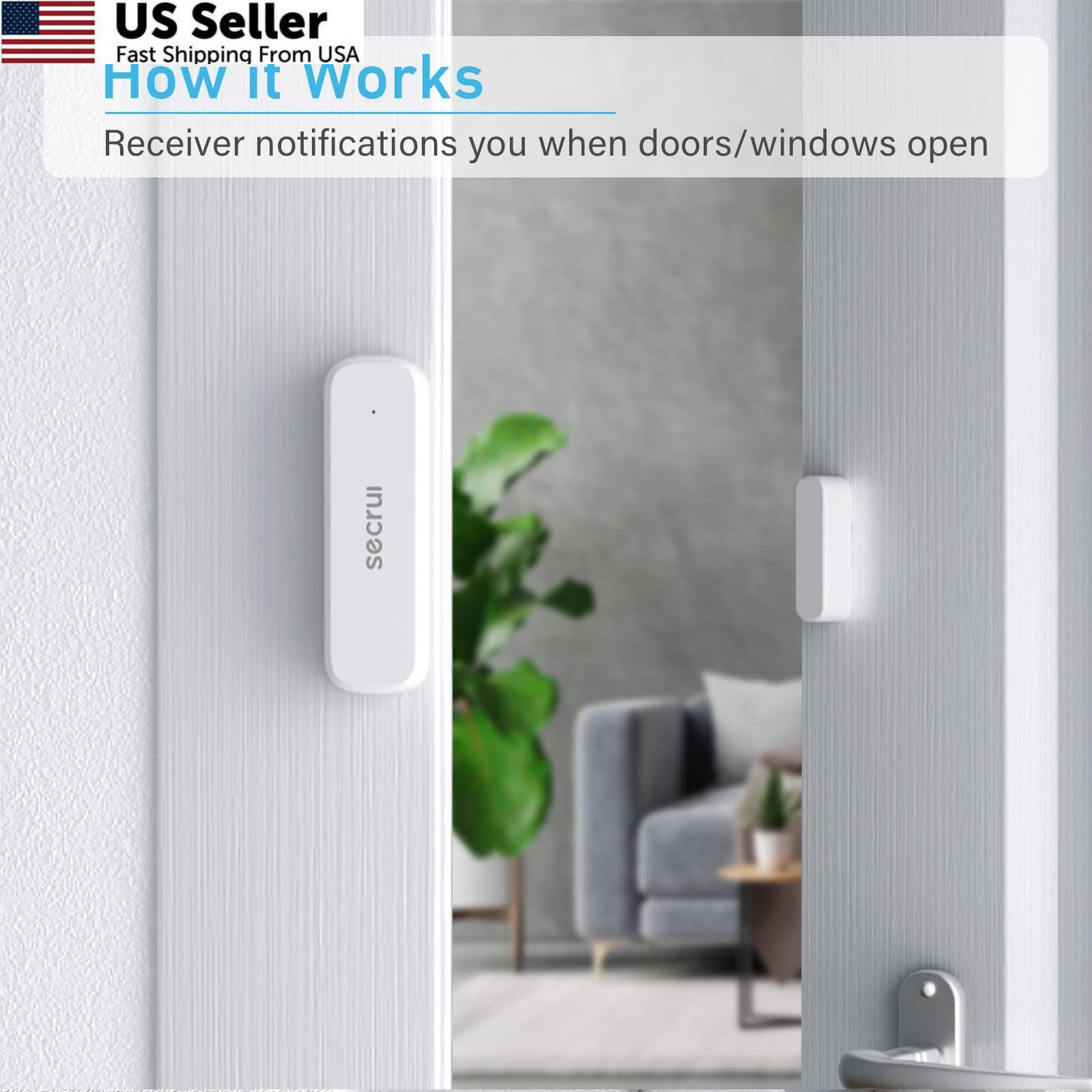 Door Chime When Opens, Opened Alarm for 1 Receiver+2 Sensor, White