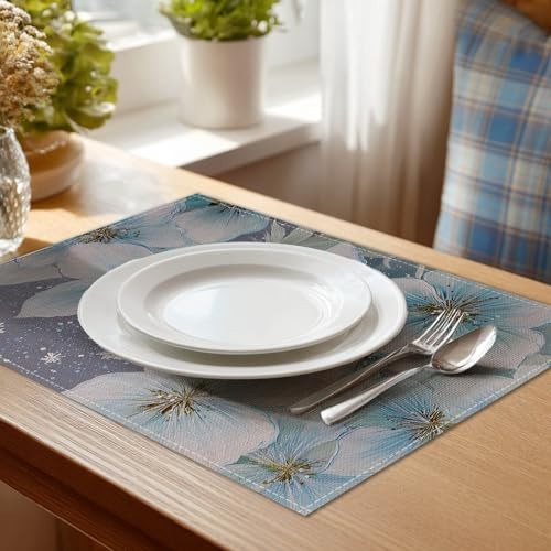 Placemats Set of 4 12×18 inch Blue Floral Table Mats for Dining Table Color*13