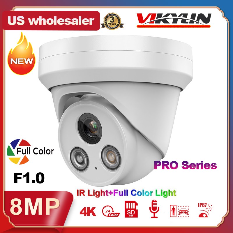 Vikylin 4K 8CH 8 POE CCTV System 8MP F1.0 PRO Series Full Color+IR IP Camera Lot