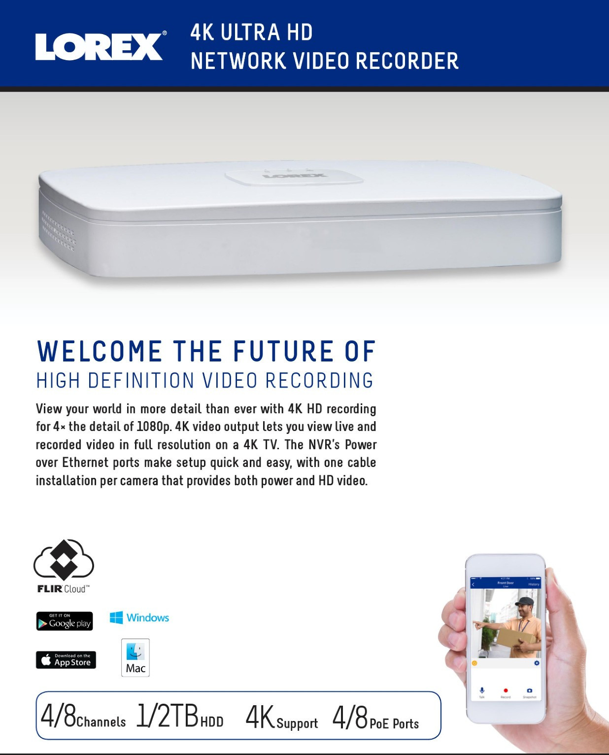 4K ULTRA HD NETWORK LOREX VIDEO RECORDER with 4 Channels NR810 Series
