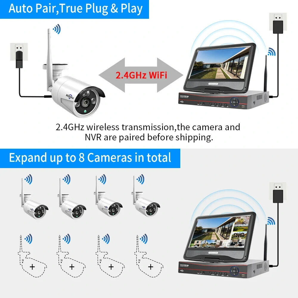 HISEEU Wifi IP 5MP 8CH NVR Kit Wireless Security Camera System CCTV Outdoor