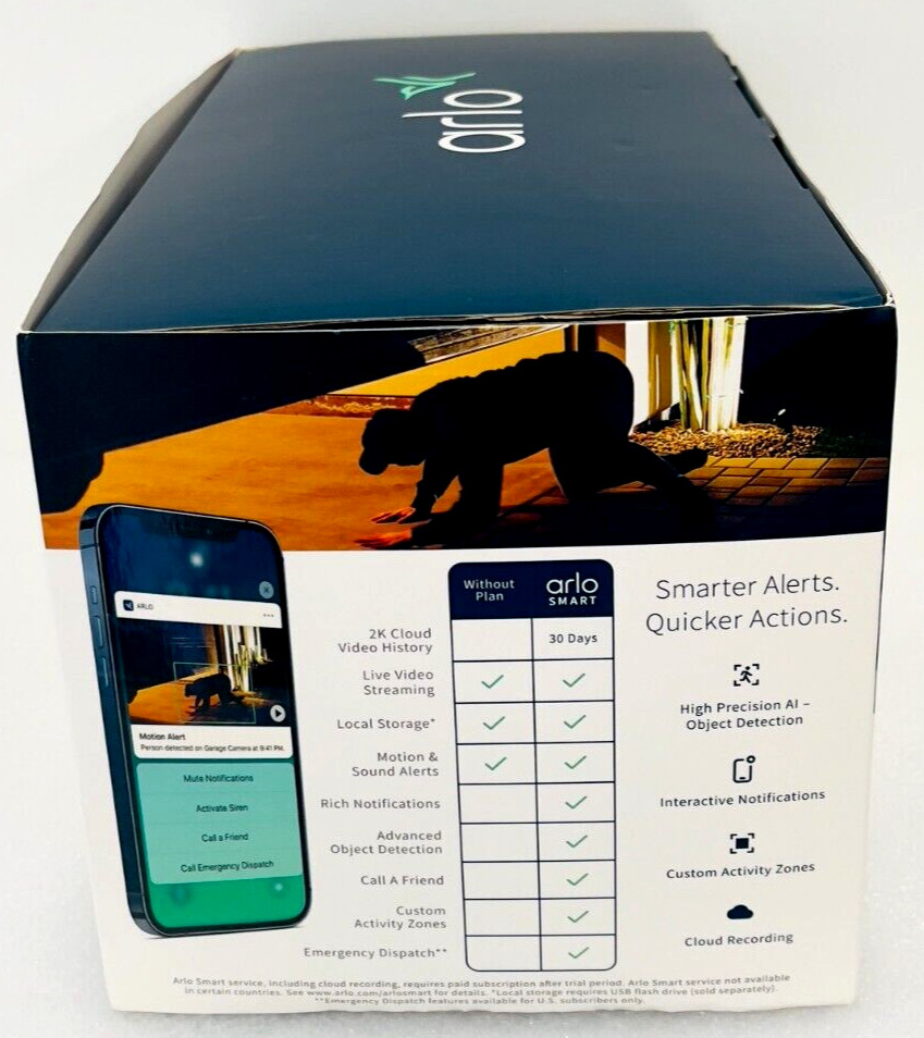 New Arlo Pro 4 XL Spotlight 3 Camera Security Bundle VMS4352P-1CCNAS