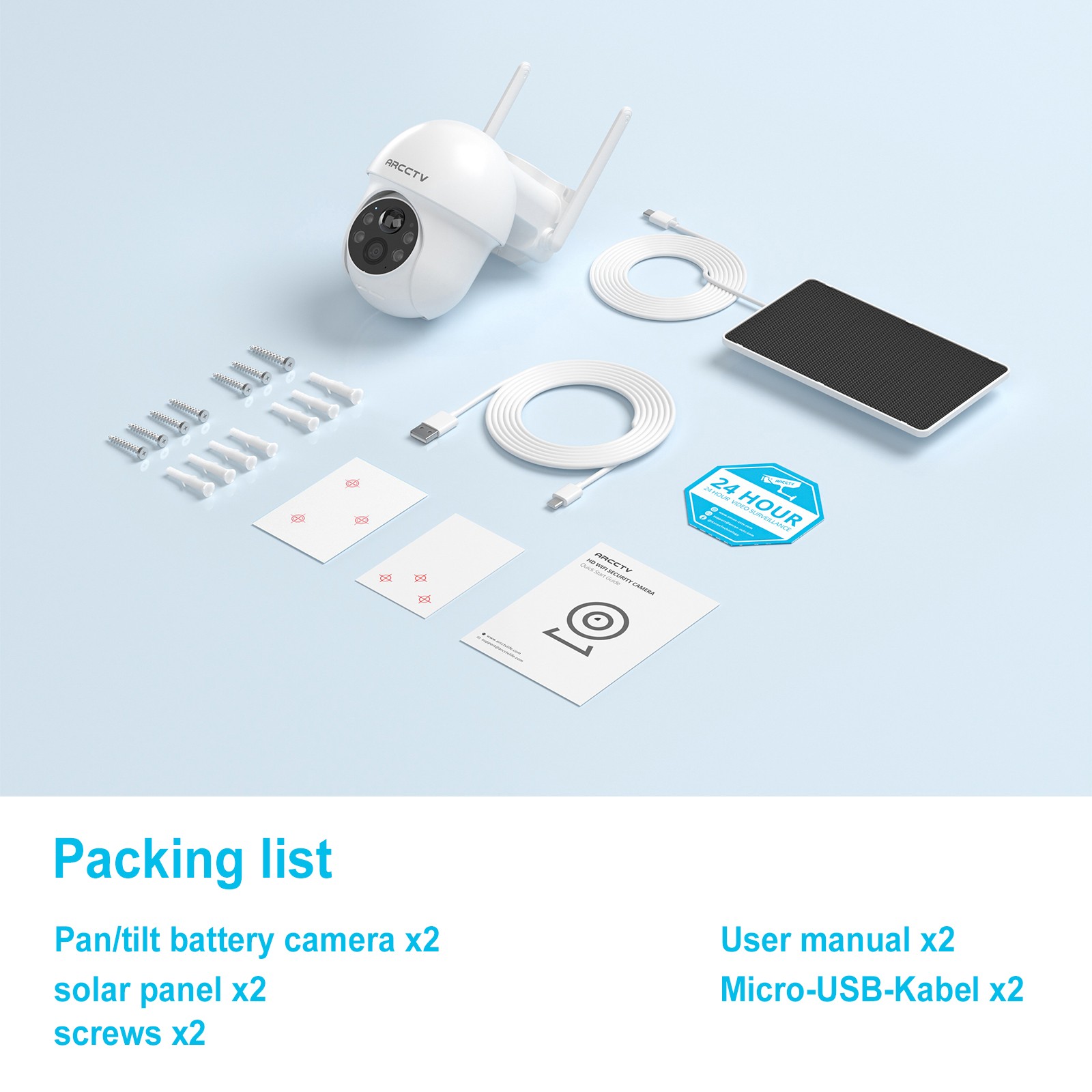 ANRAN Outdoor Solar Security Camera 3MP Wireless Wifi 360°PTZ Night Vision 2Pack