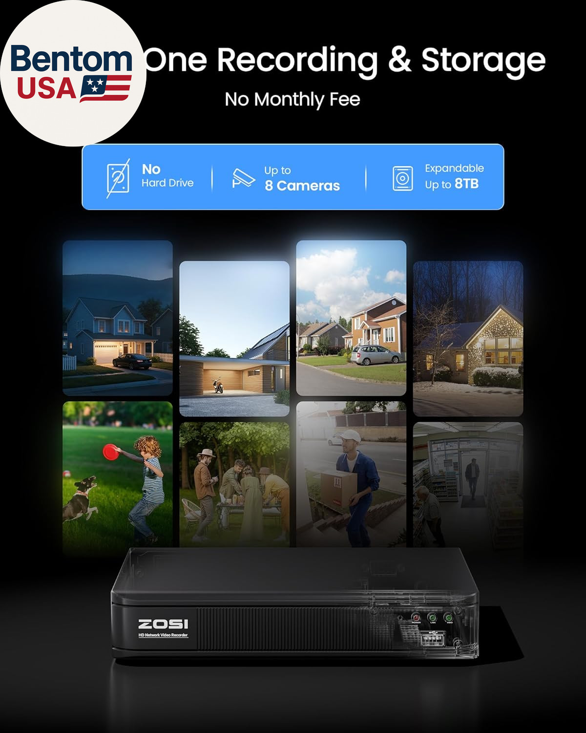 H.265+ Full 1080P Home Security Camera System with AI Human Vehicle Detection, 8