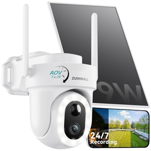 24/7 Recording Solar Security Cameras Wireless Outdoor, 9W 2.4GHz WiFi-1-Pack