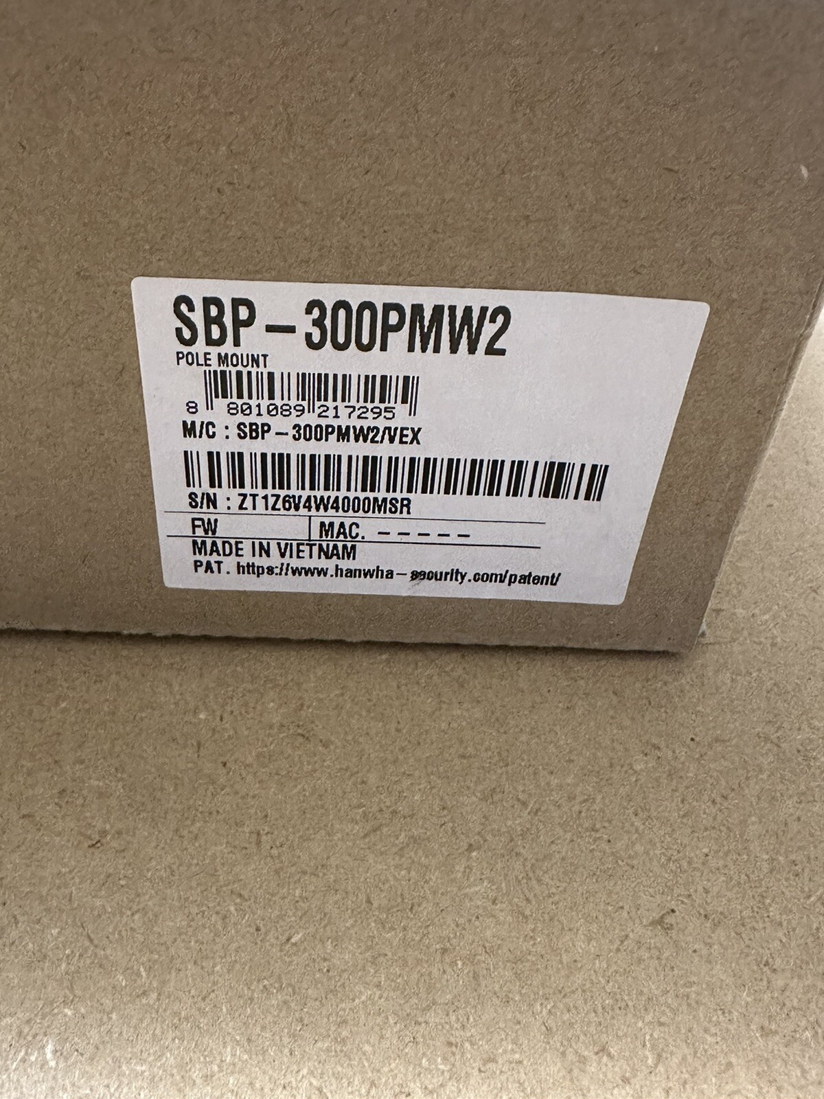 Hanwha Vision SBP-300PMW2 White Pole Mount Adapter Aluminum Security Accessory