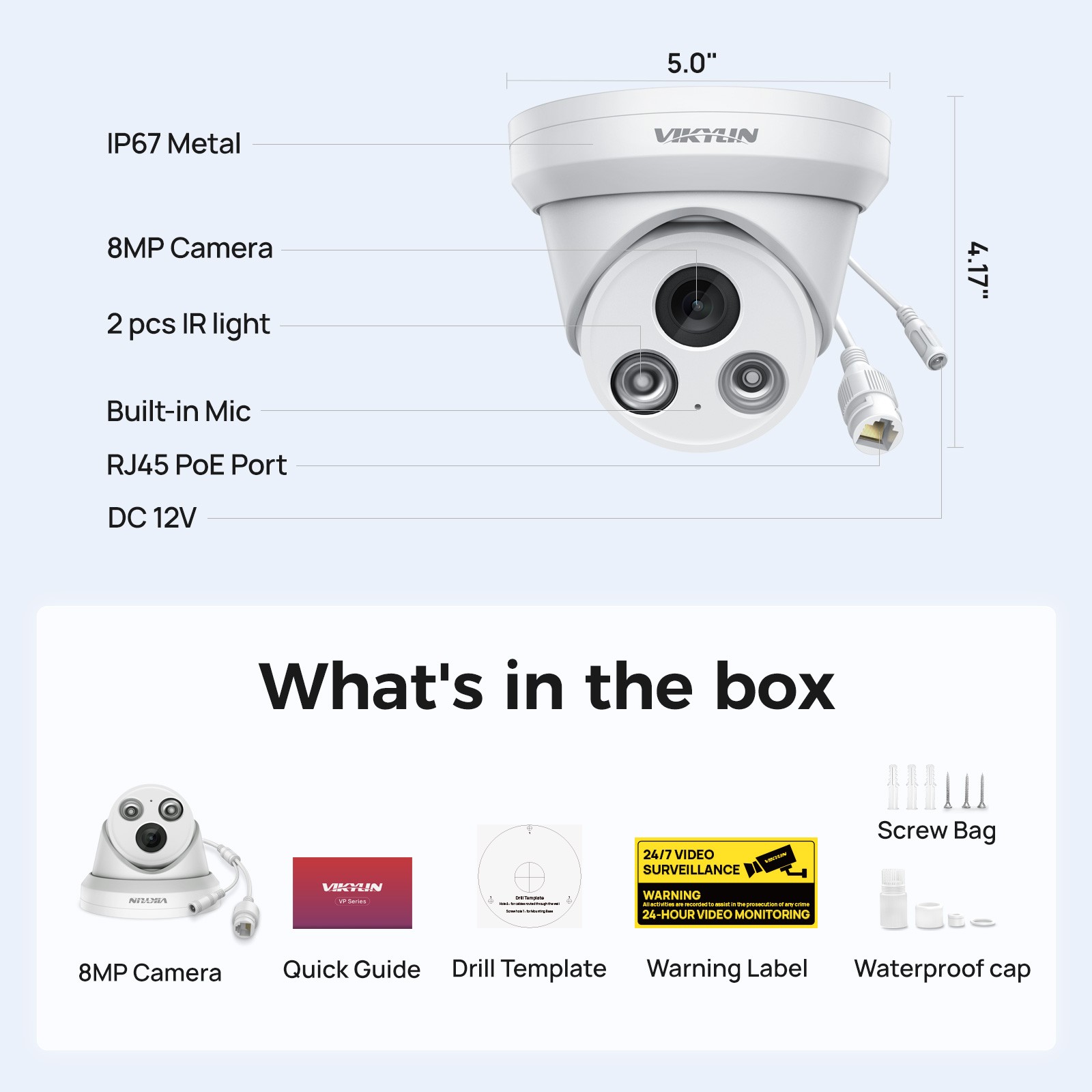 Vikylin 16POE 16CH NVR CCTV Kit Turret IR30M MIC 8MP Security Camera Systems lot