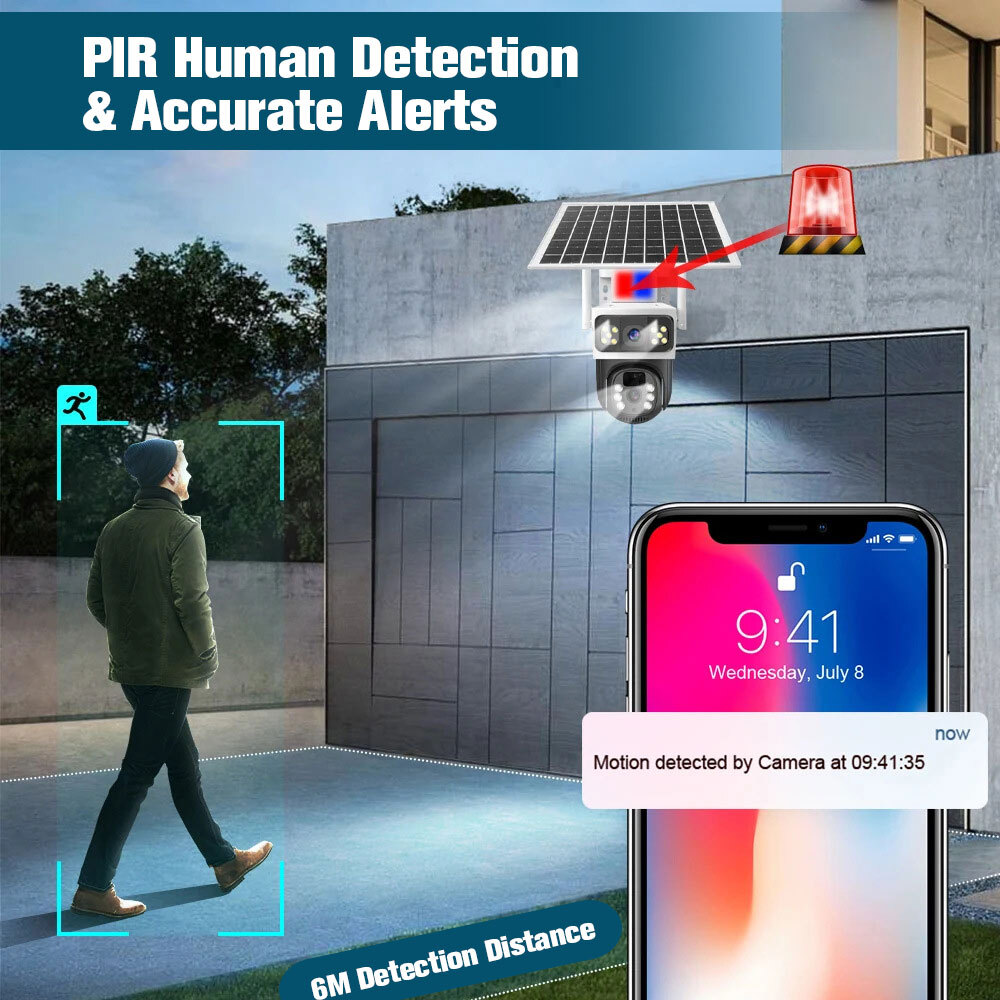 9MP4K Dual Screen Solar Camera Outdoor Wireless WiFi PTZ Dual Lens Security