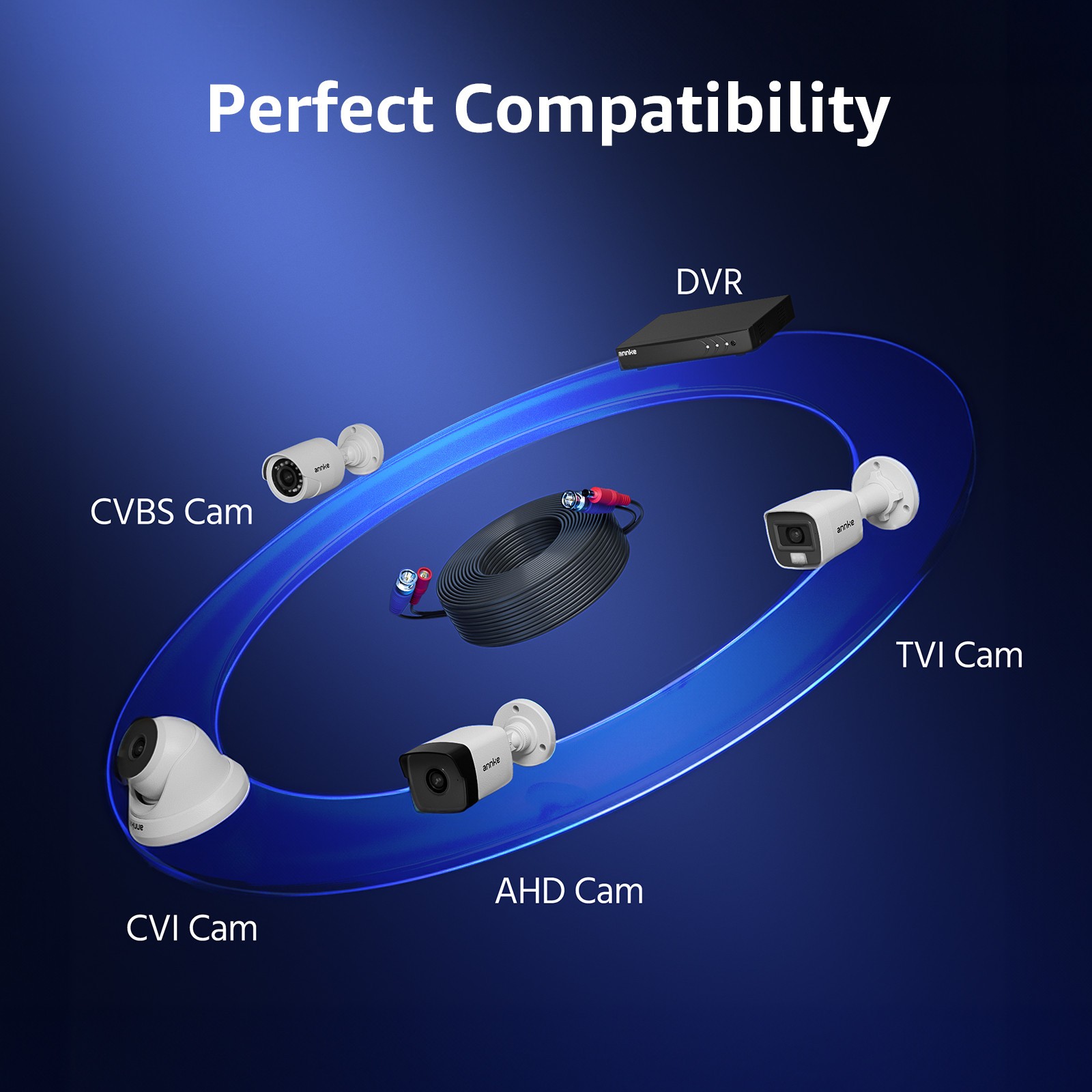 ANNKE 4x 30M 100ft BNC Video Power Cable Cord Extend Connector for Camera System