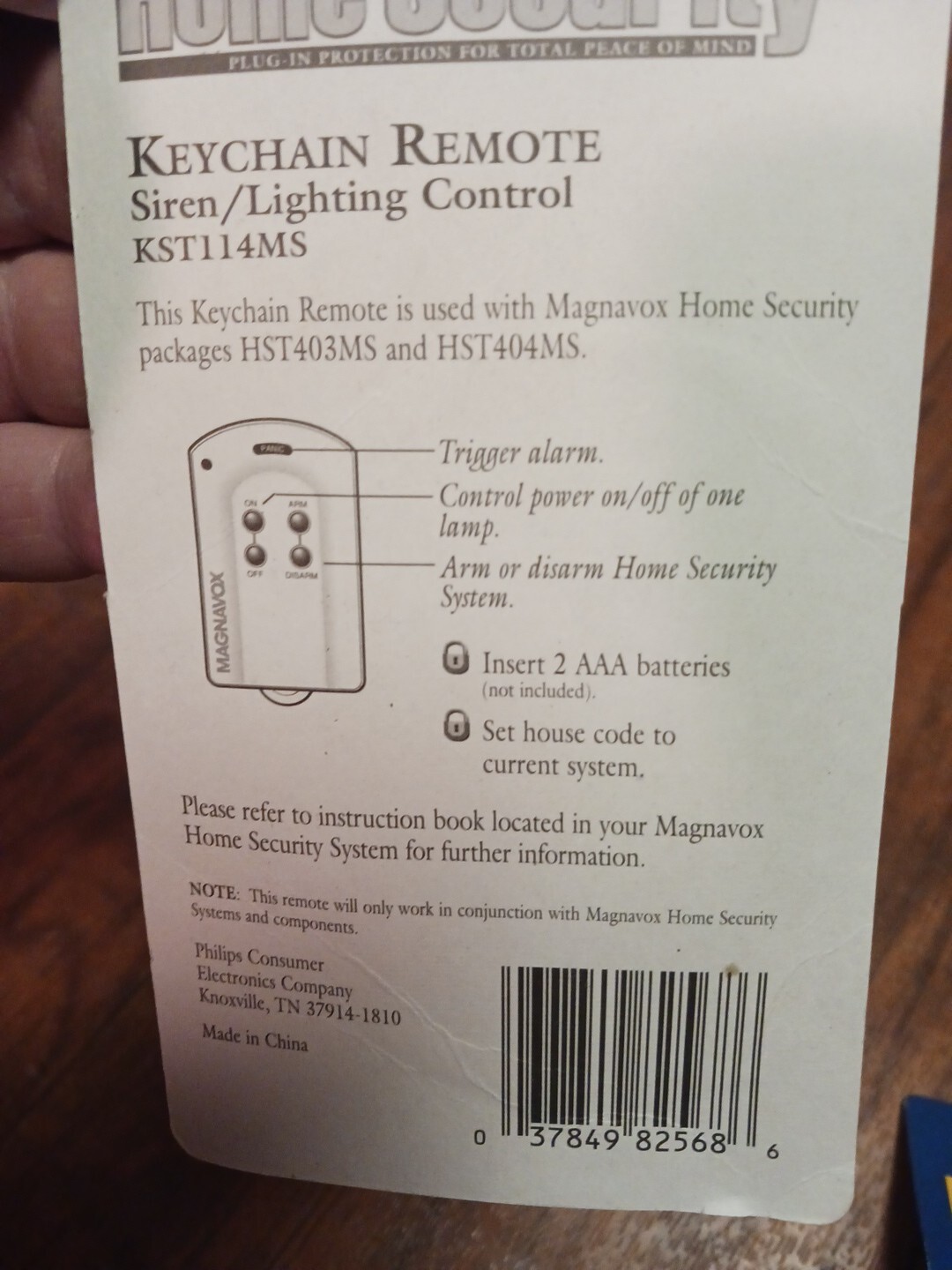Magnavox Home Security Keychain Remote Alarm Lighting Control KST114MS 3 AAA bat