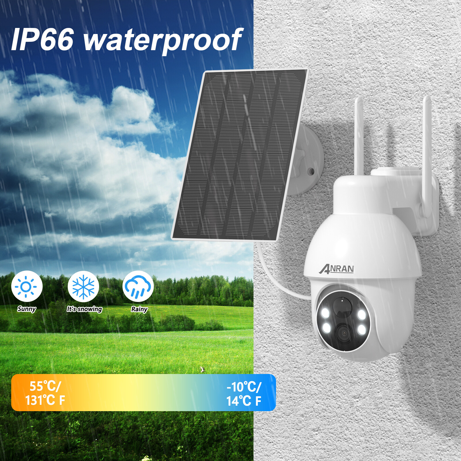 Wireless Security Camera 1296P CCTV Outdoor Battery Powered Pan/Tilt Solar Panel