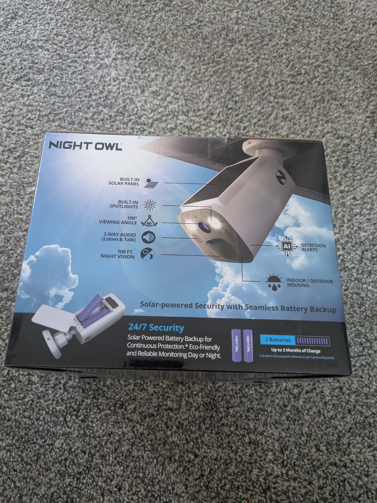 Night Owl 2K 64GB Hub Recorder Security System w/ 3 Battery Solar Cameras