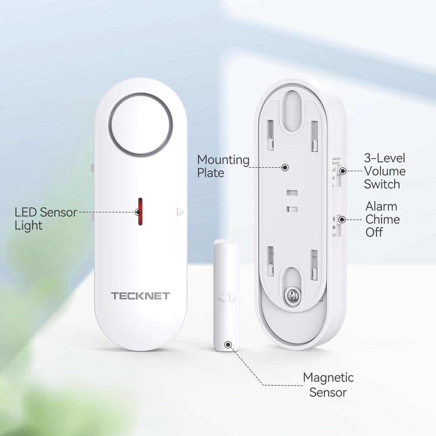 TECKNET Door Alarm 3 Pack Wireless Security Chime