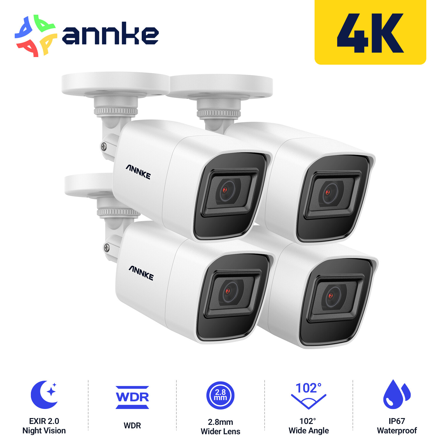 ANNKE 4PCS 4K 8MP Security Camera Outdoor EXIR Night Vision for DVR CCTV System