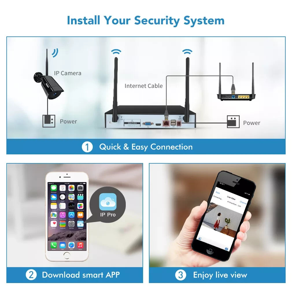 3MP Wireless Home IP Camera System Audio Home Outdoor CCTV 8CH WIFI NVR Kit