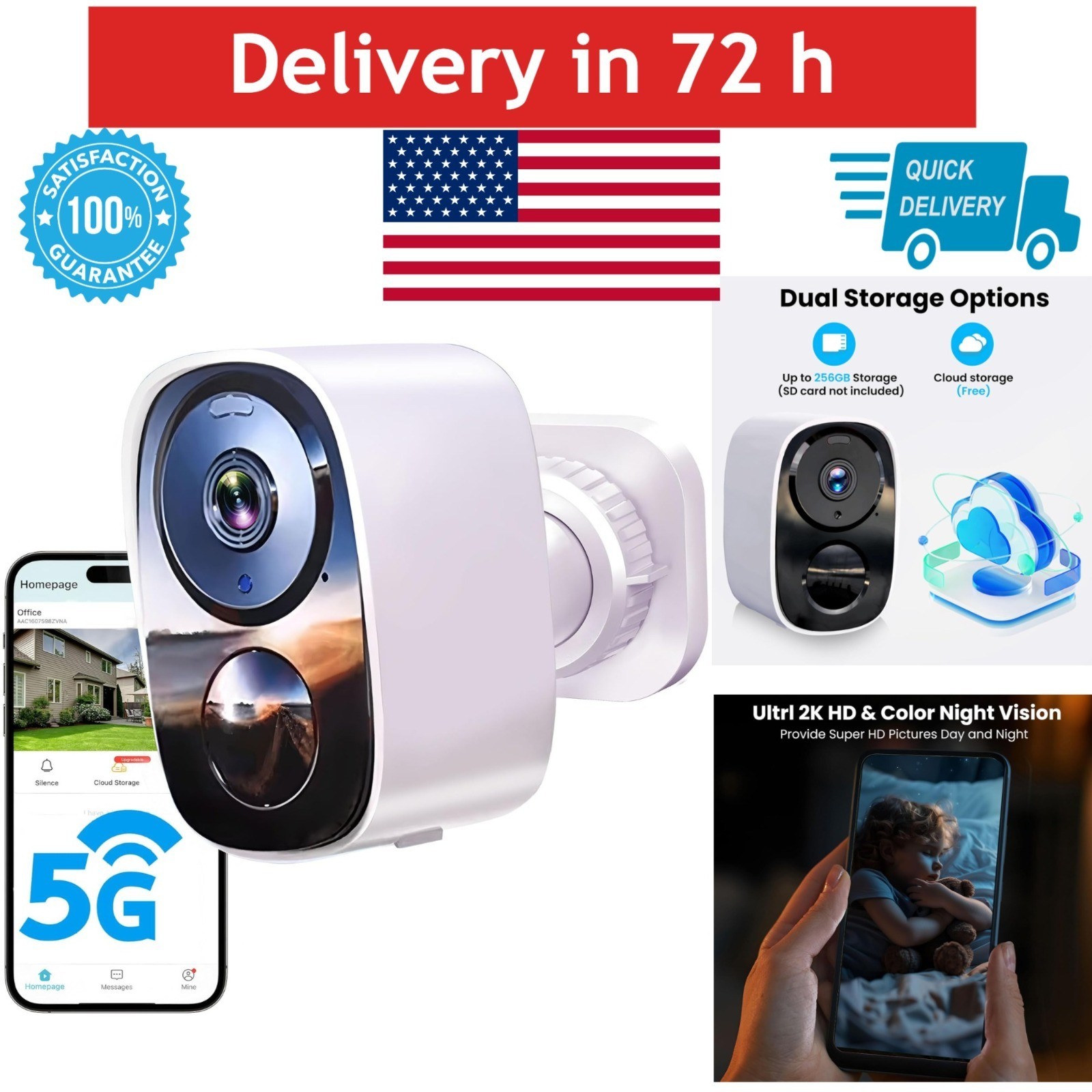 HITELLARCAM 2K Wireless Security Camera, Free Cloud Storage, AI Detection