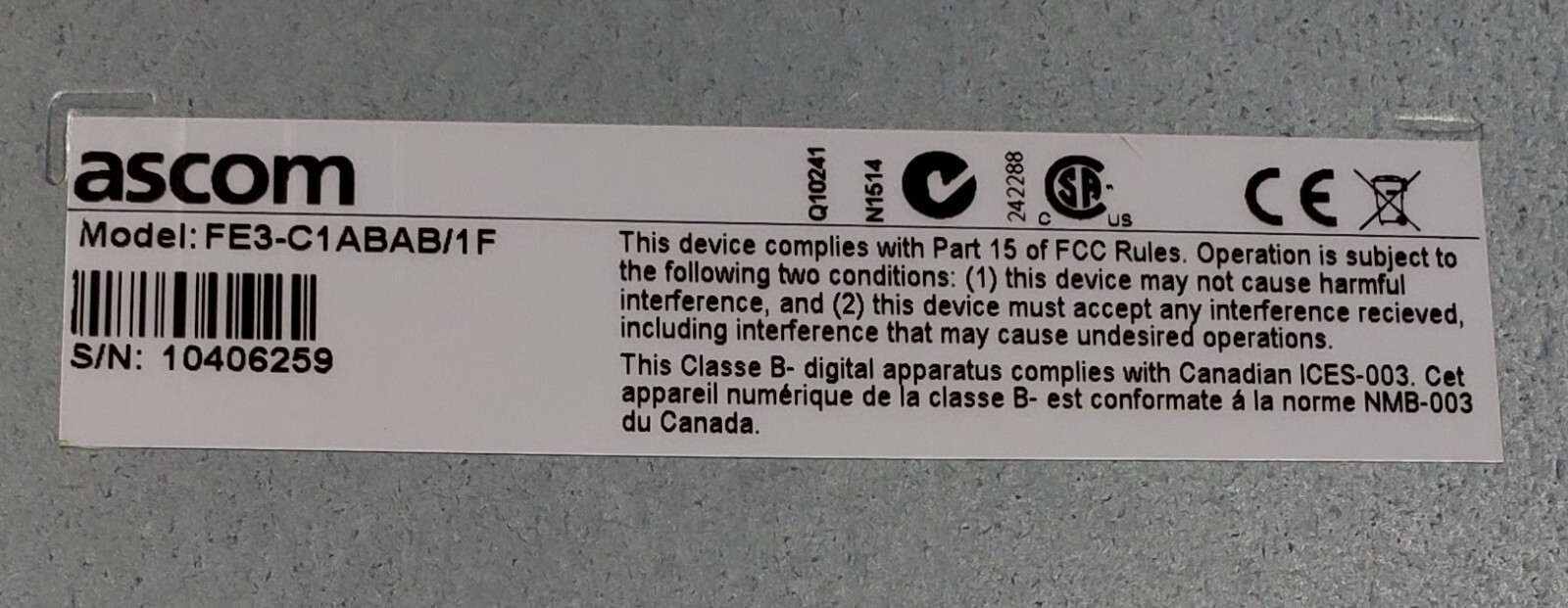 ASCOM FE3-C1ABAB/1F UniteCM, Elise3 Std(UK/NA/ANZ) MODEL: FE3-C1ABAB/1F