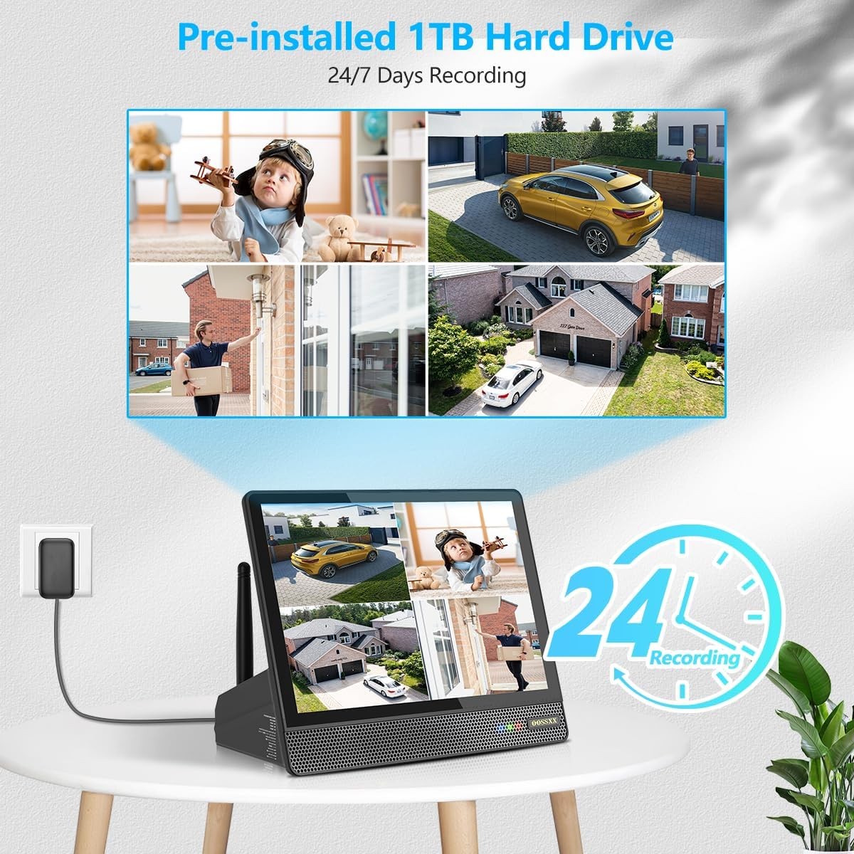(2026 New) 10CH Wireless NVR Recorder with 10″ IPS Monitor No HDD, 5MP Dual-Band