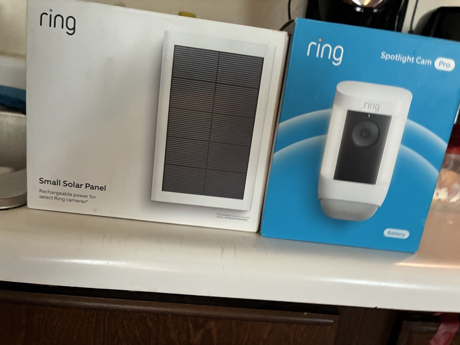 Ring Spotlight Cam Pro Battery + Small Solar Panel, Wi-Fi Alexa, White 1080p