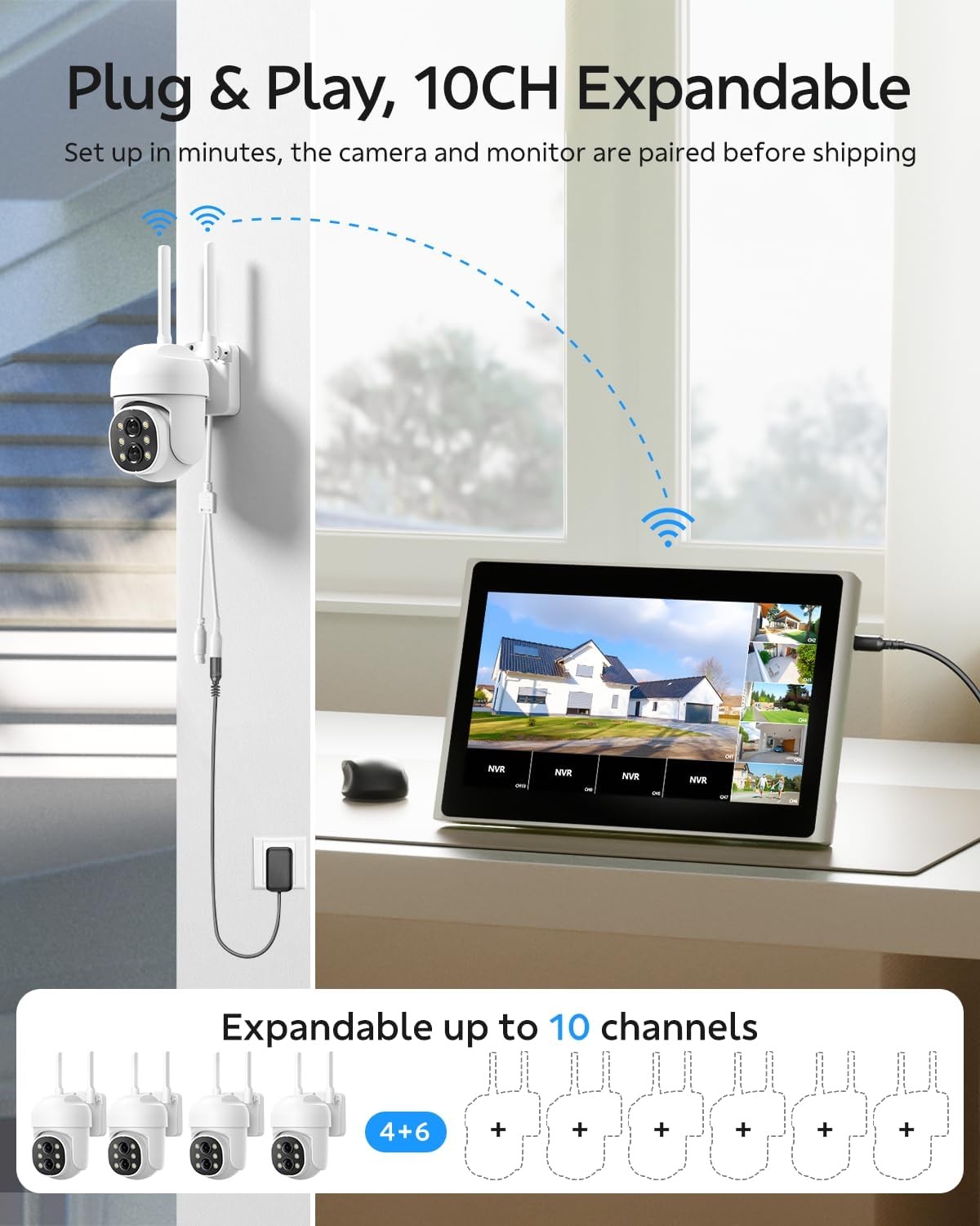 10CH NVR 4MP WIFI CCTV Security Camera System Home Outdoor PTZ Monitoring Kit