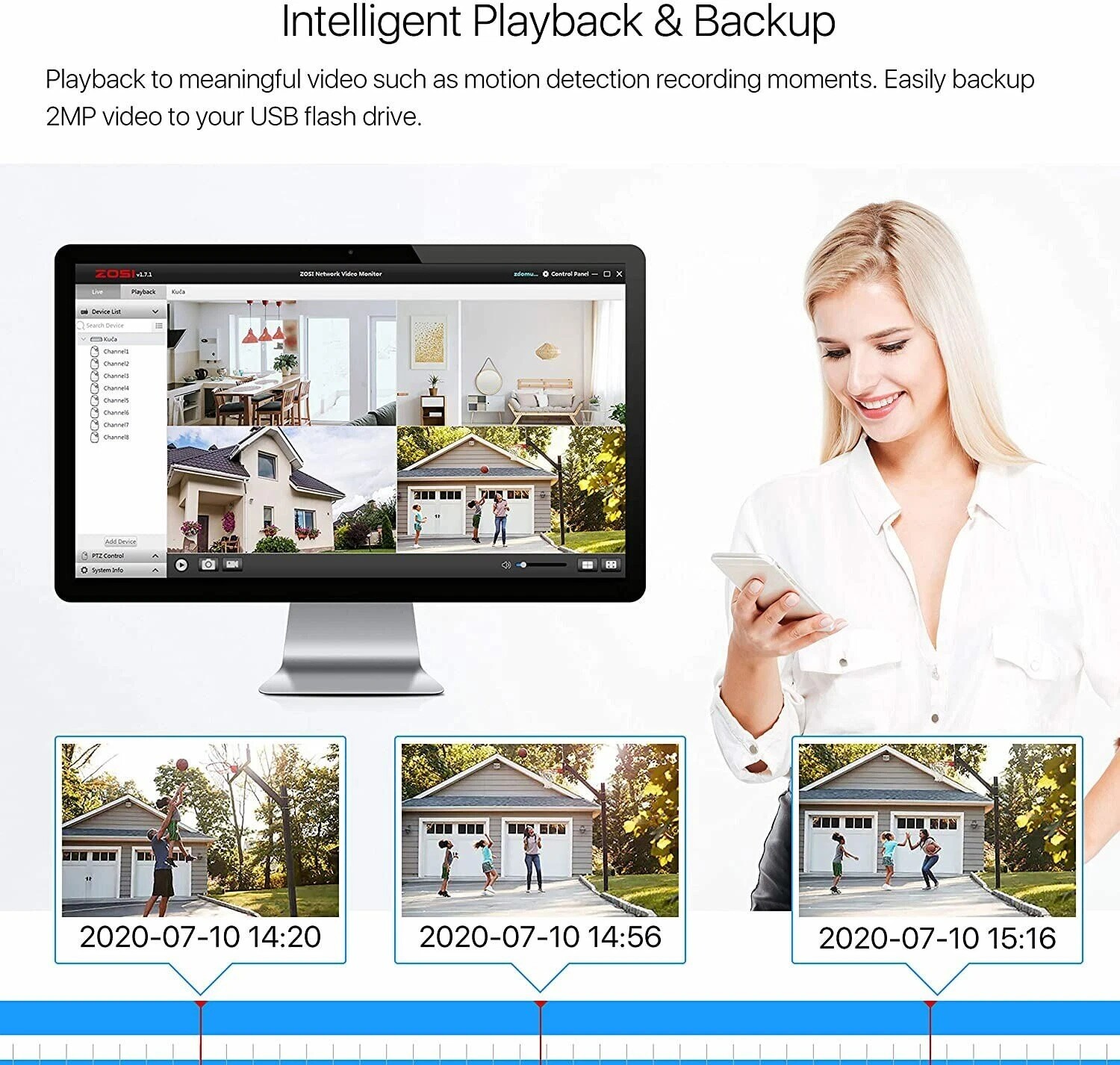ZOSI 5MP HD 8CH POE Security Camera System Automatic Motion Tracking 2TB NVR