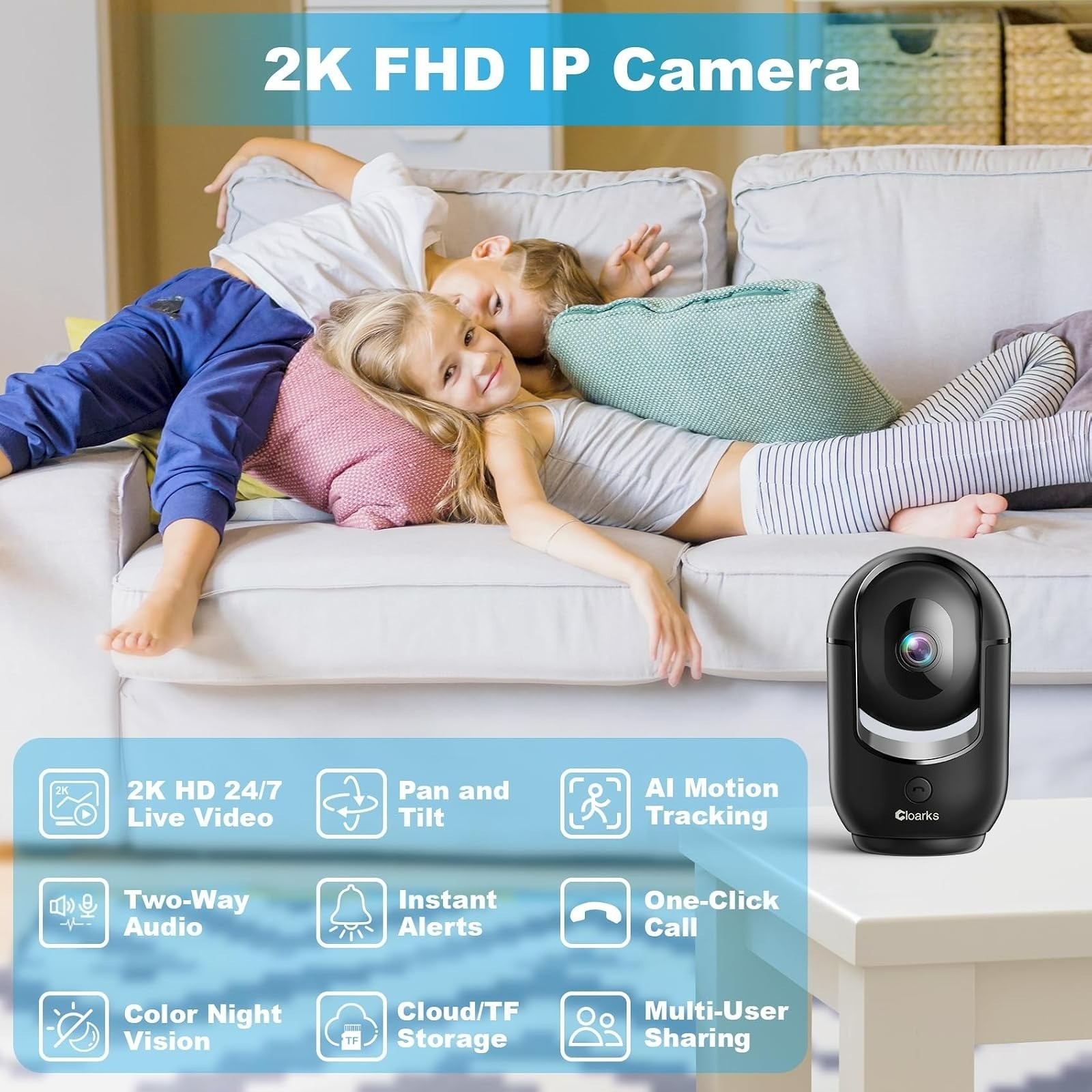 Cloarks 2K Pan/Tilt Security Camera with AI Motion Detection