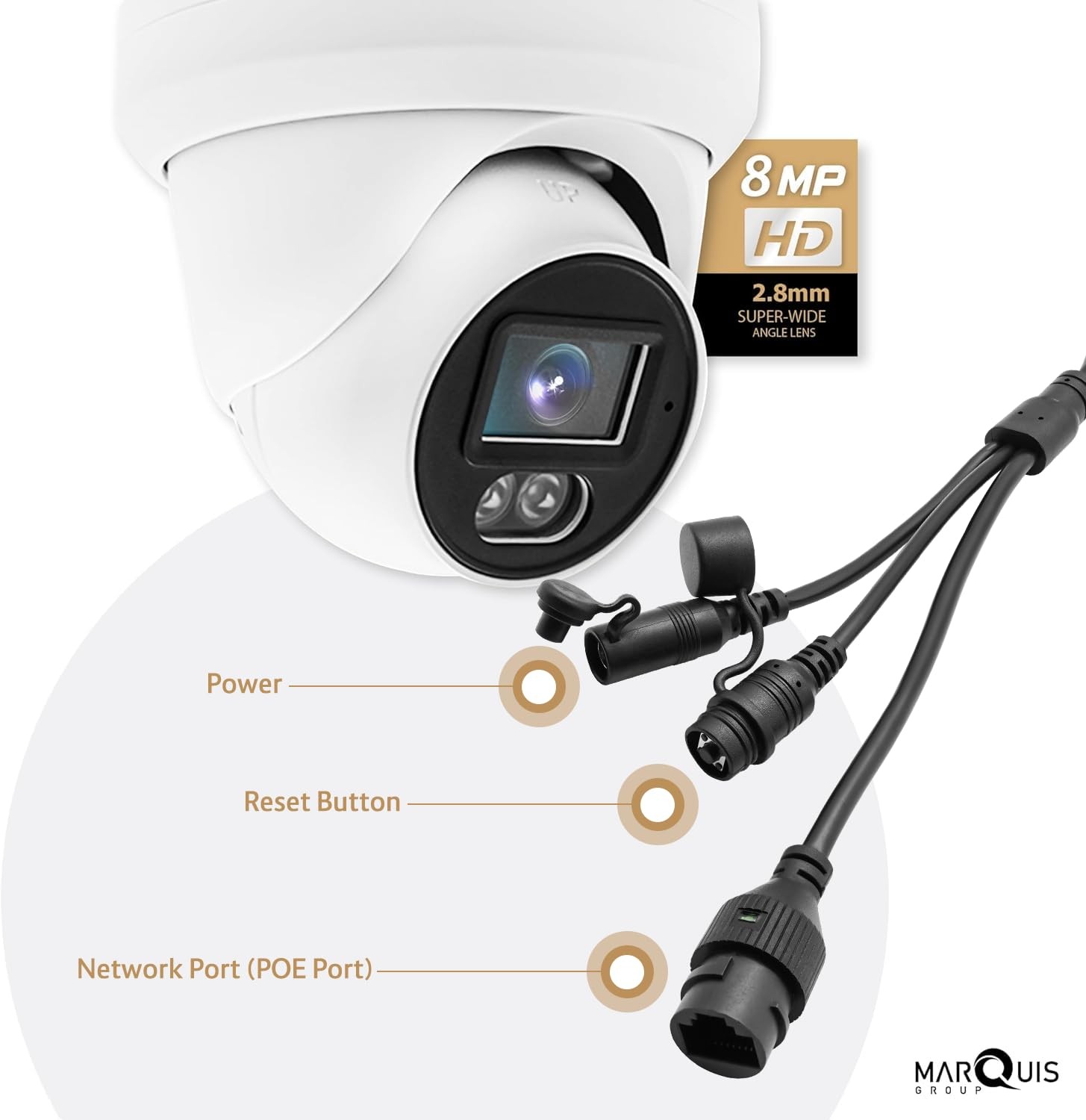 Marquis HD 4K 8MP IP Camera Color at Night PoE Turret Dome with White