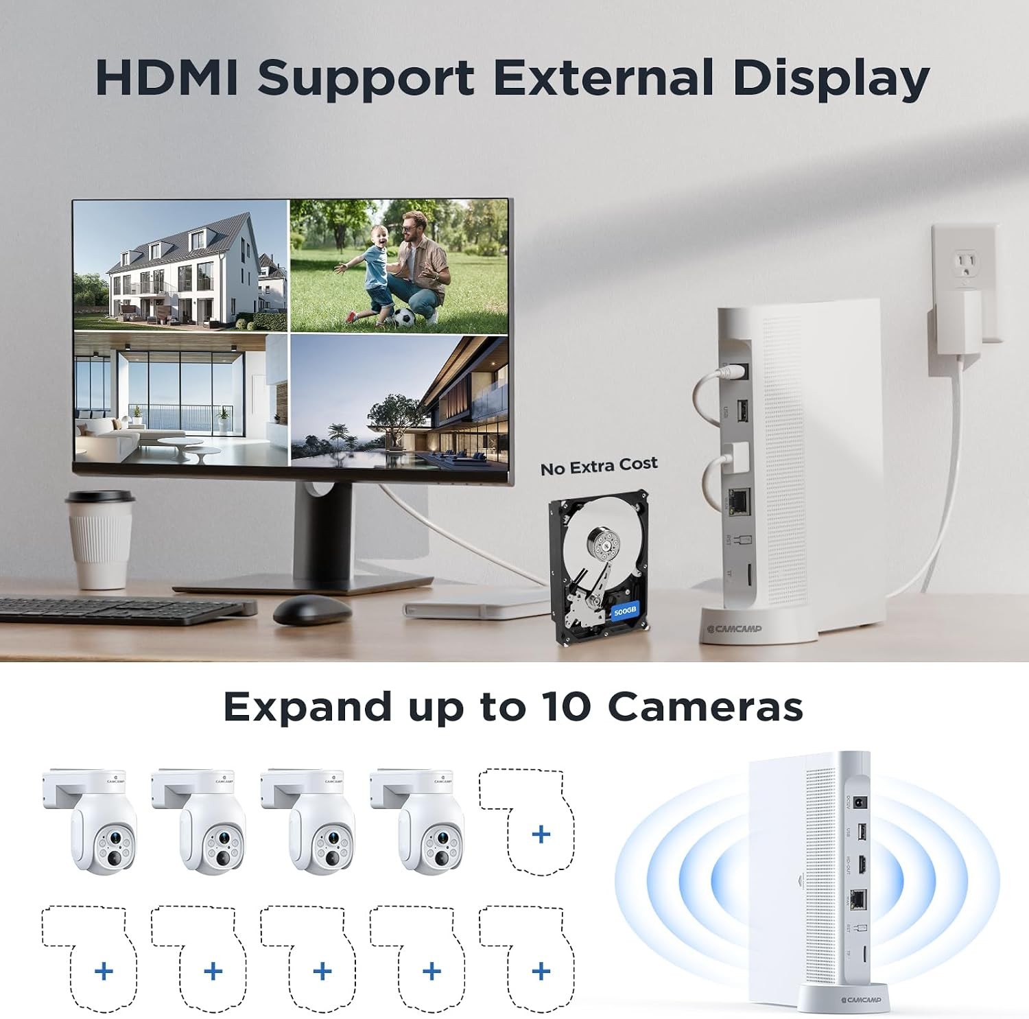 Solar Powered Wireless Security Camera System Outdoor 4MP Wifi PTZ Camera 500GB