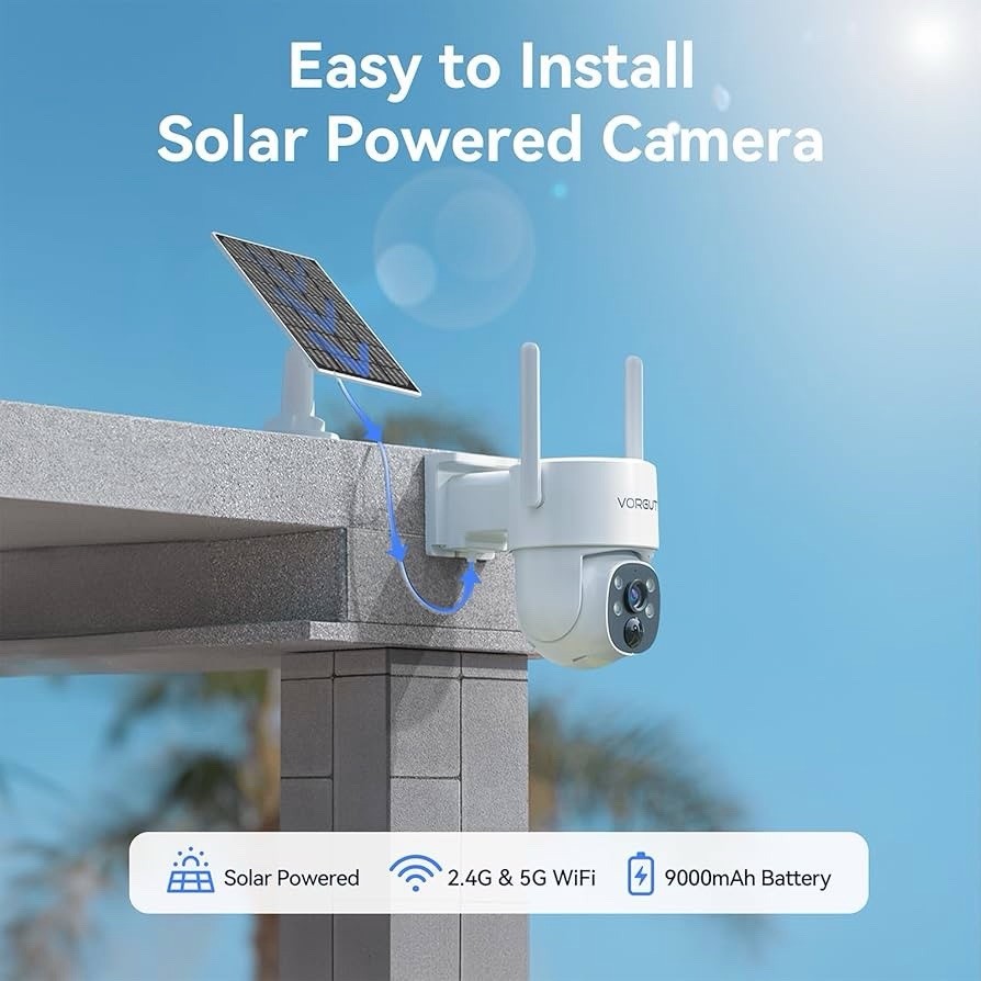 2K Solar Security Camera System, 10″ Monitor, 500GB HDD, 360° PTZ, 2.4/5G WiFi