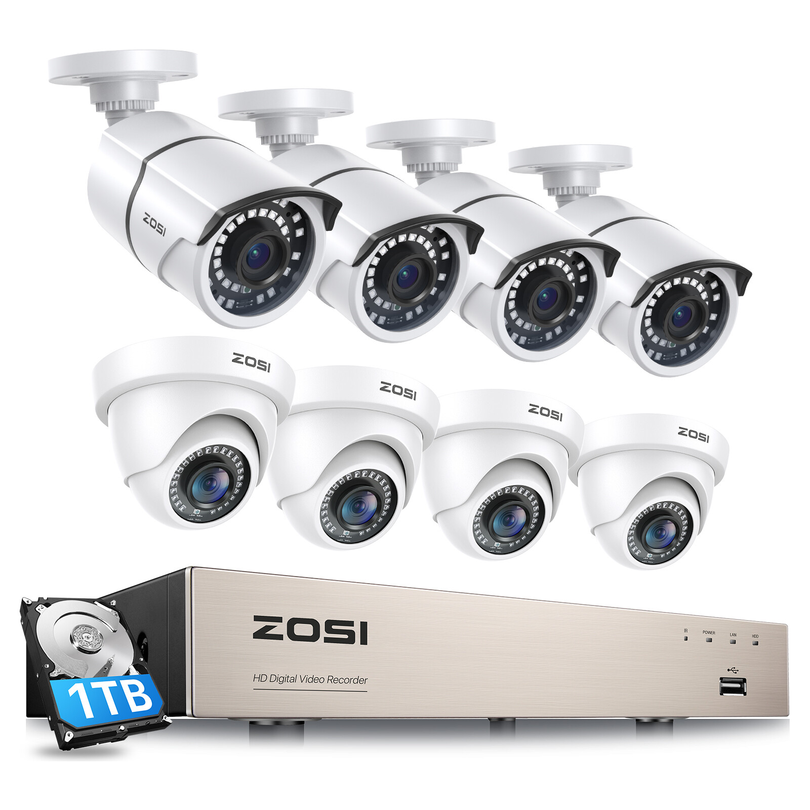 ZOSI 8CH H.265+1080P HD CCTV Home Security Camera System 1TB HDD IR Night Vision