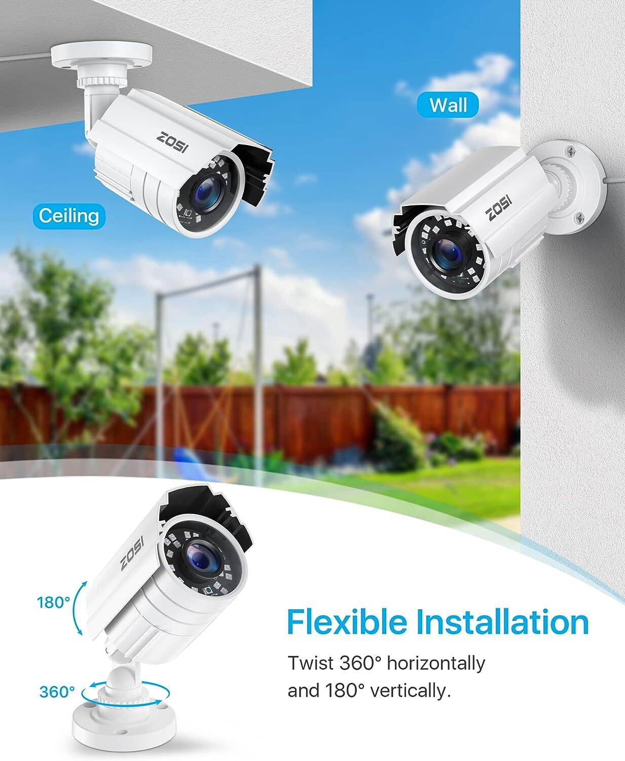 ZSOI 2MP TVI Surveillance Analog 4PK Security Bullet Camera CCTV 24/7 View BNC
