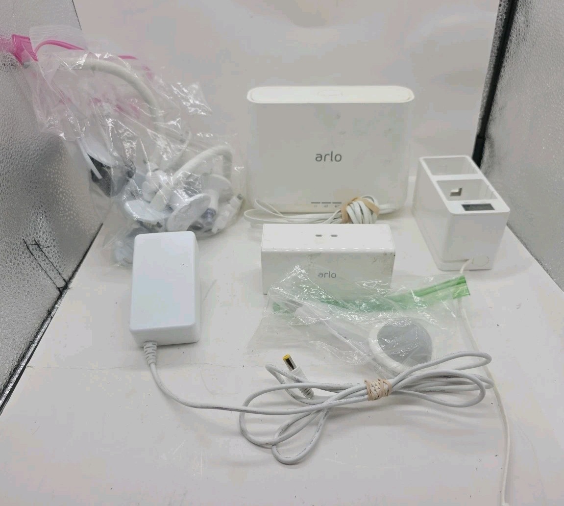 Lot Of 3 Arlo/Netgear Security Cameras /Base Station, Batteries & Charger AS IS