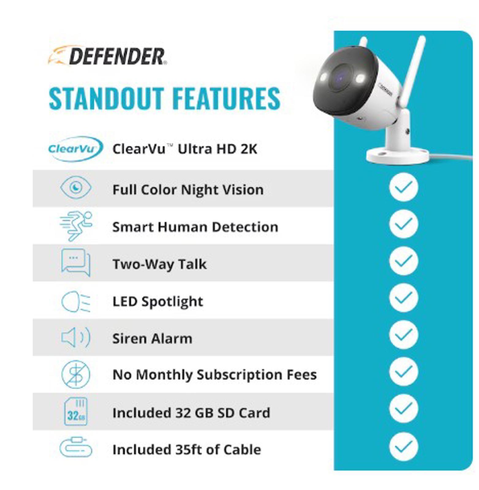 Defender Guard Pro 2K Resolution Guard Pro Indoor/Outdoor Camera